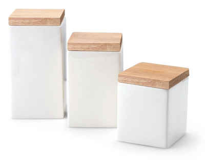 Continenta Vorratsdose, Keramik, (Set, 3-tlg), Vorratsdosen aus Keramik, quadratisch mit Holzdeckel