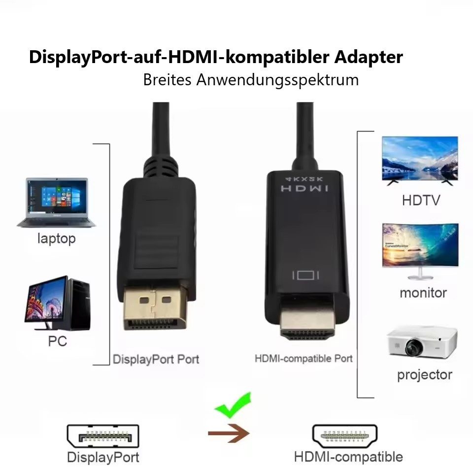 Montegoni 4Kx2K Display Port auf HDMI Kabel, DP zu HDMI Konverter 1,8m Kabel Computer-Adapter, 4Kx2K Videoauflösung, 1080P Full HD Unterstützung – Bild 2 von 5