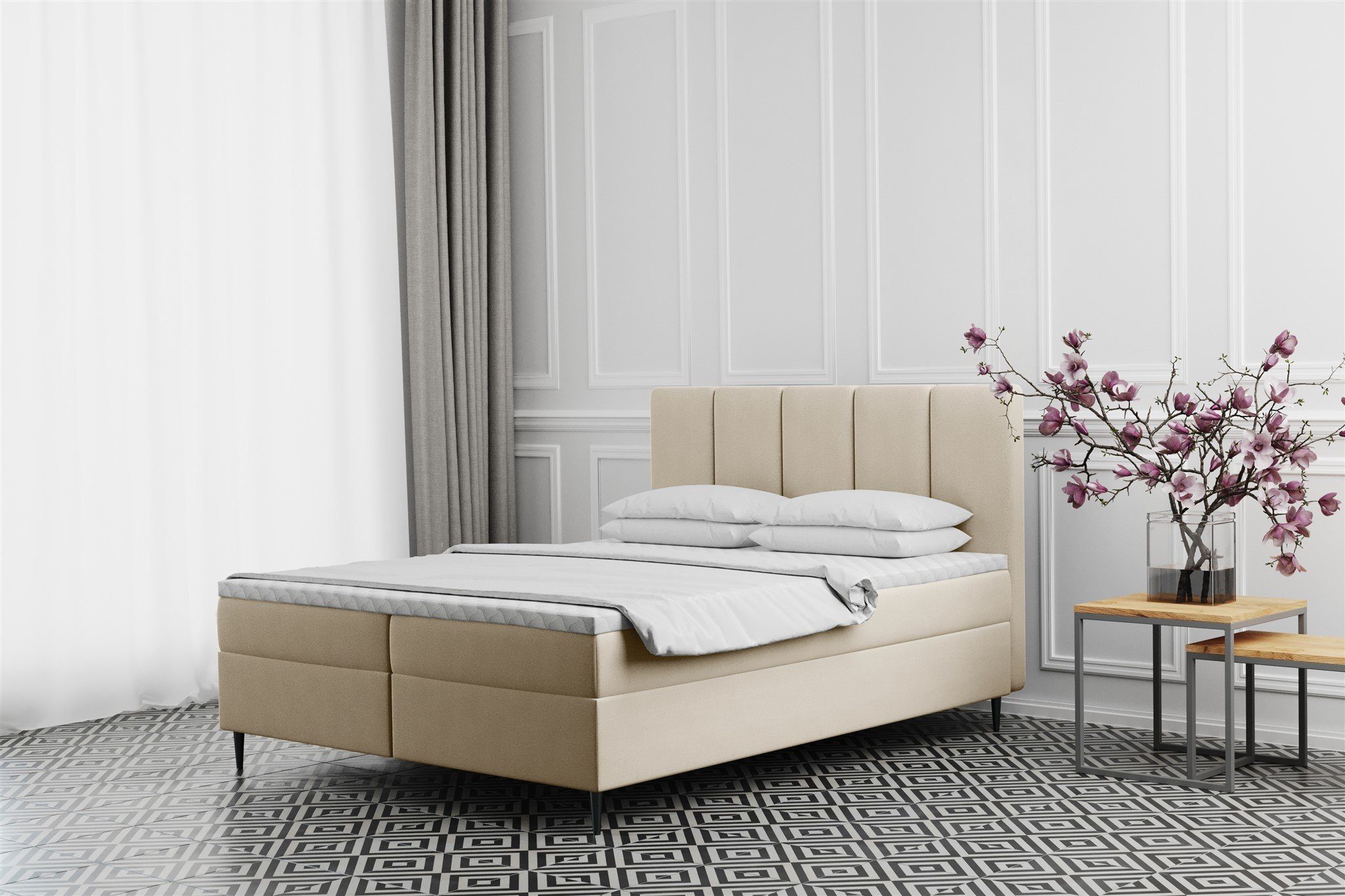 Fun Möbel Boxbett Schlafzimmerbett MARAL Überlänge in Stoff neue Farben (inkl. Bettkästen, inkl. Kaltschaumtopper), auch in Standardlänge erhältlich