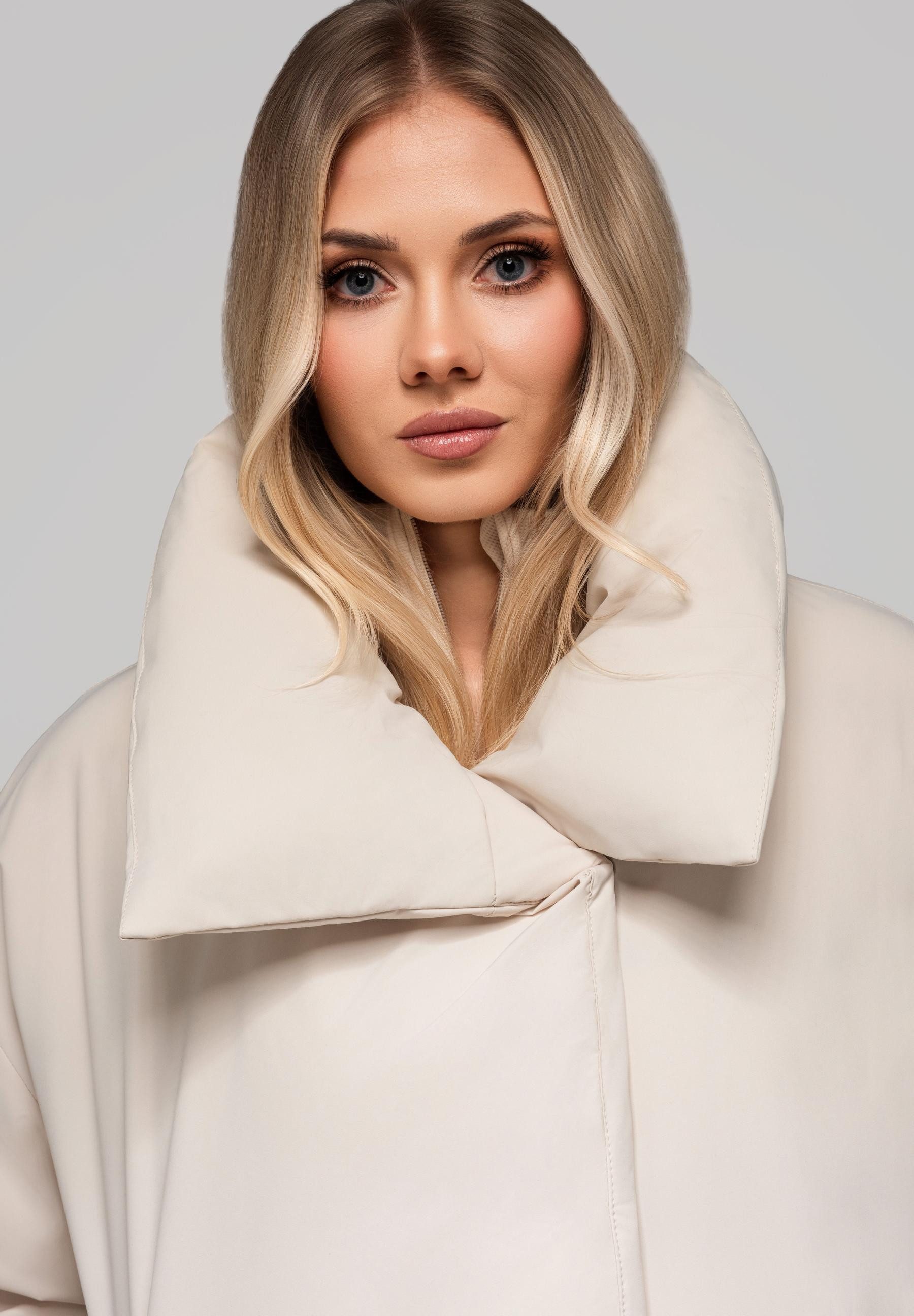 OMBRE Winterjacke Damen Winterjacke mit Oversize-Kragen – Schwarz