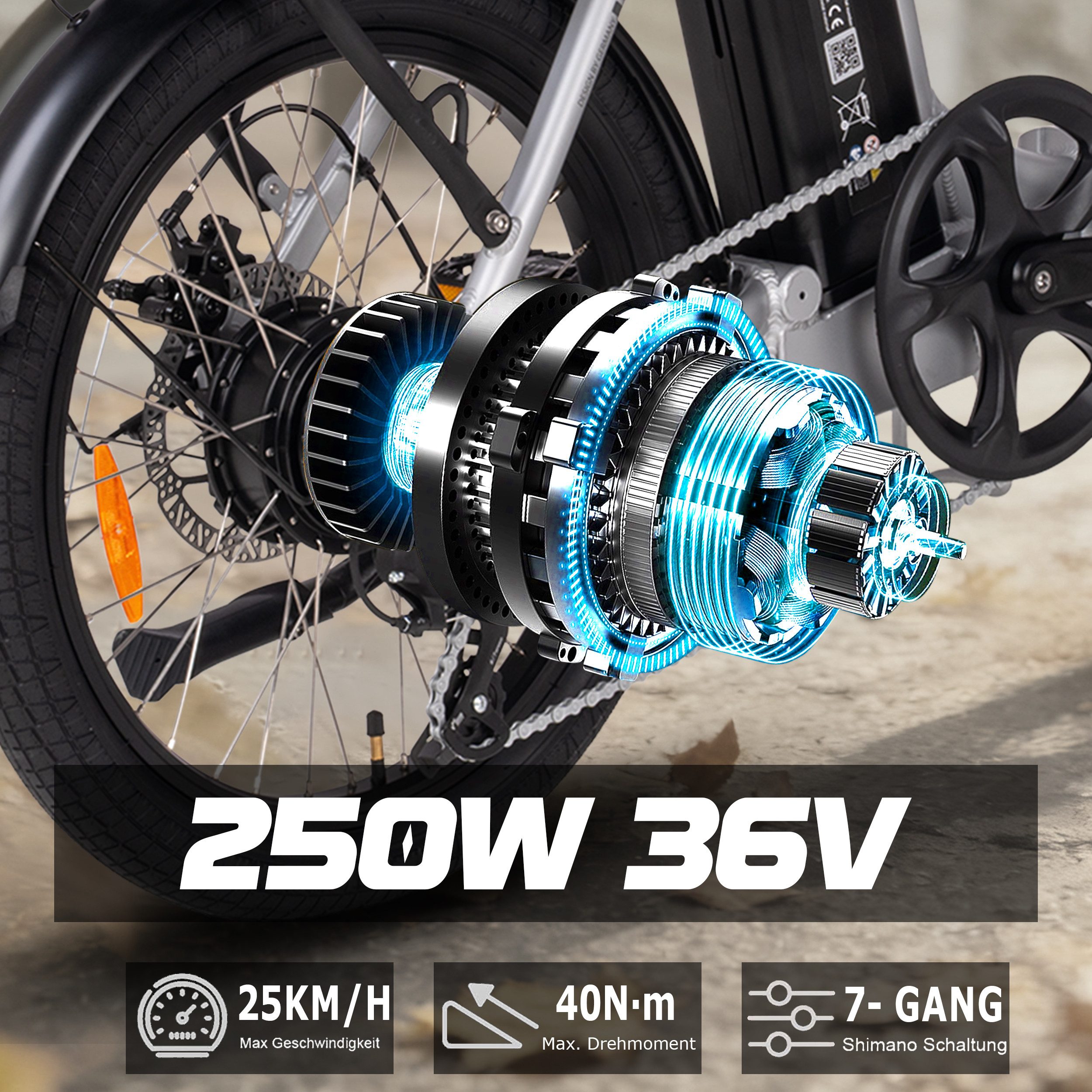 SAXXX E-Bike Klapprad 20 Zoll Elektrofahrrad, 460Wh, 50-90km, für Damen und Herren, 7 Gang Shimano SL-RV300-7R Schaltwerk, Kettenschaltung, Heckmotor, 460 Wh, Faltrad, RH: 42cm, bis zu 130kg, Pedelec, E-Citybike mit Tiefeinstieg
