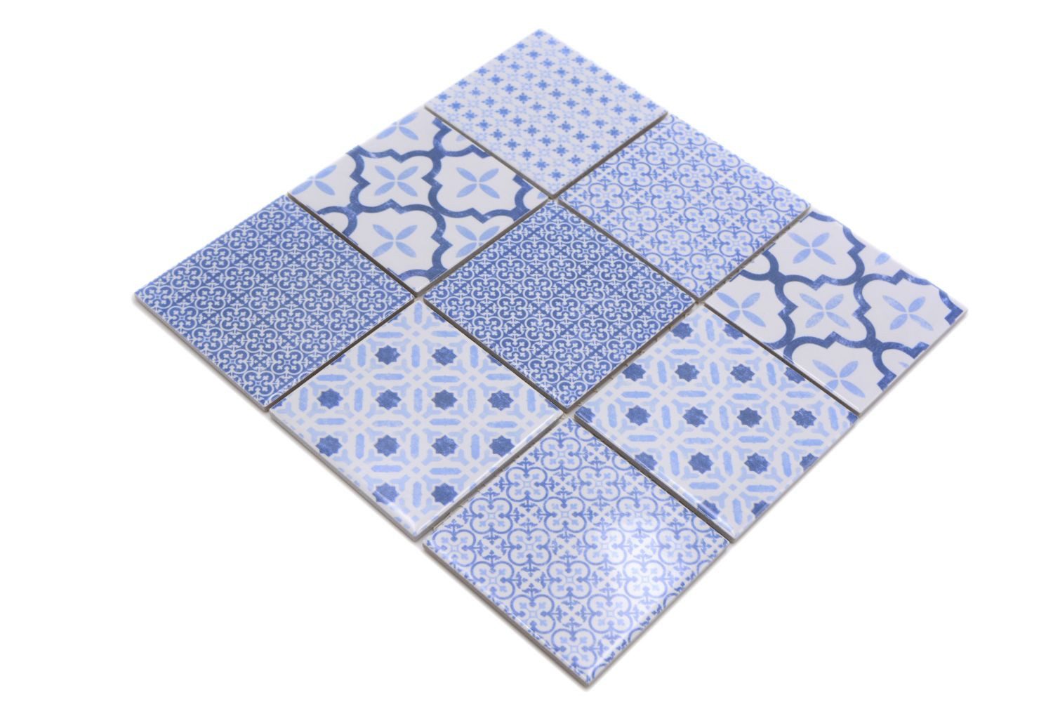Mosani Mosaikfliesen Mosaik Fliese Wand Dekor Vintage Keramik Mosaik blau hell weiss