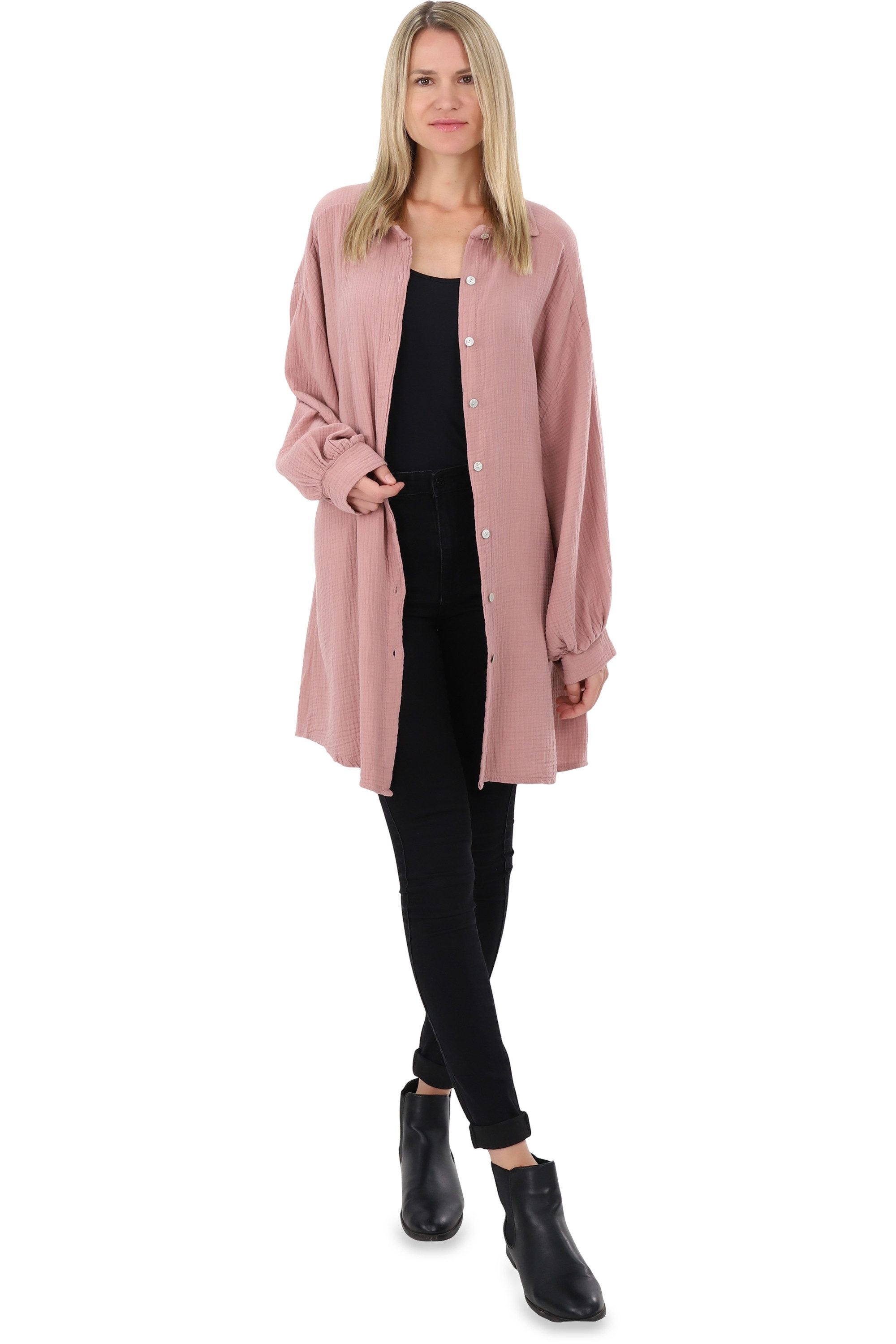 Hemdbluse malito Damen Musselin Bluse, Oversize Blusenhemd im lässigem Look