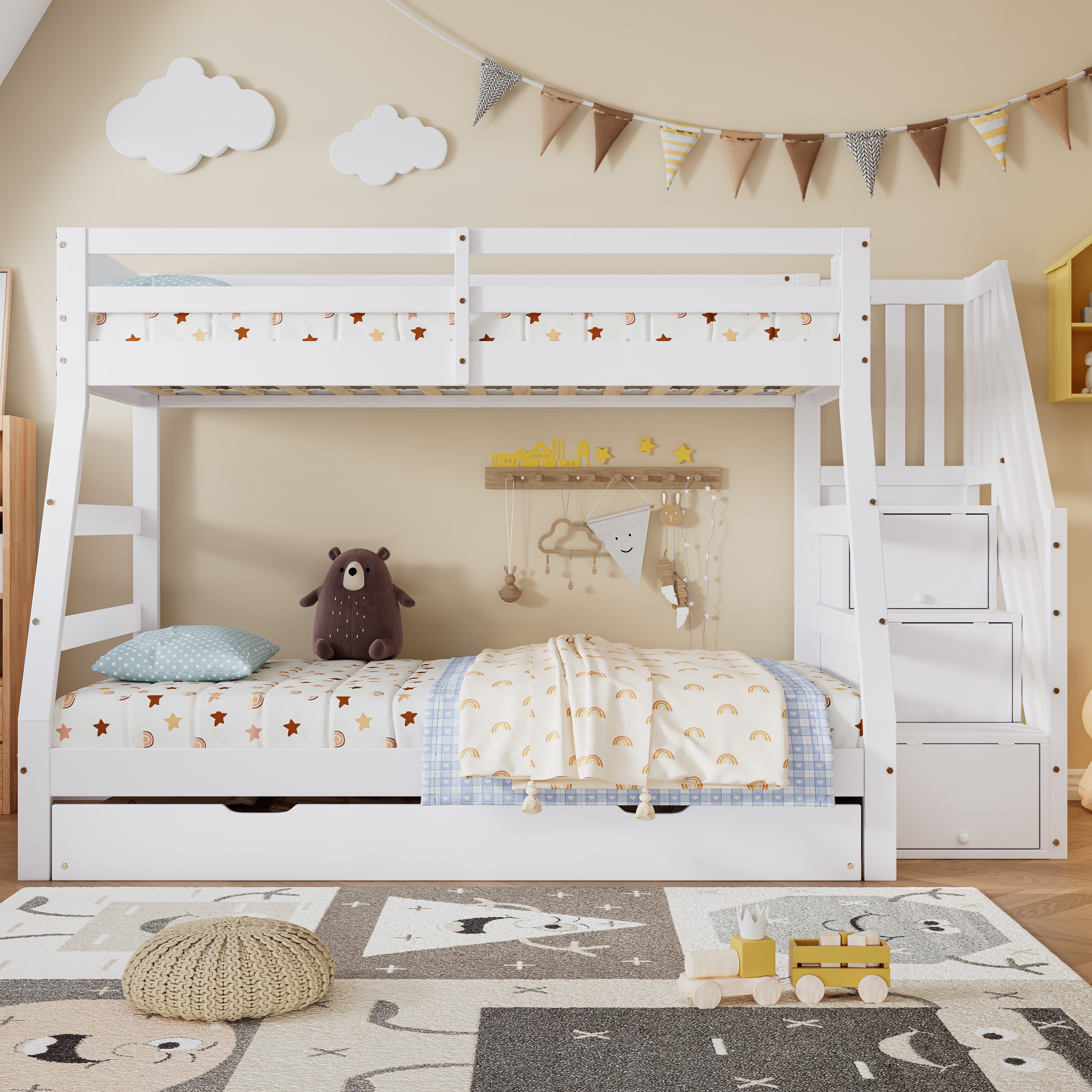 Merax Etagenbett 90/120x200cm mit Ausziehbett 90x190cm (1-St), Kiefer Hochb günstig online kaufen