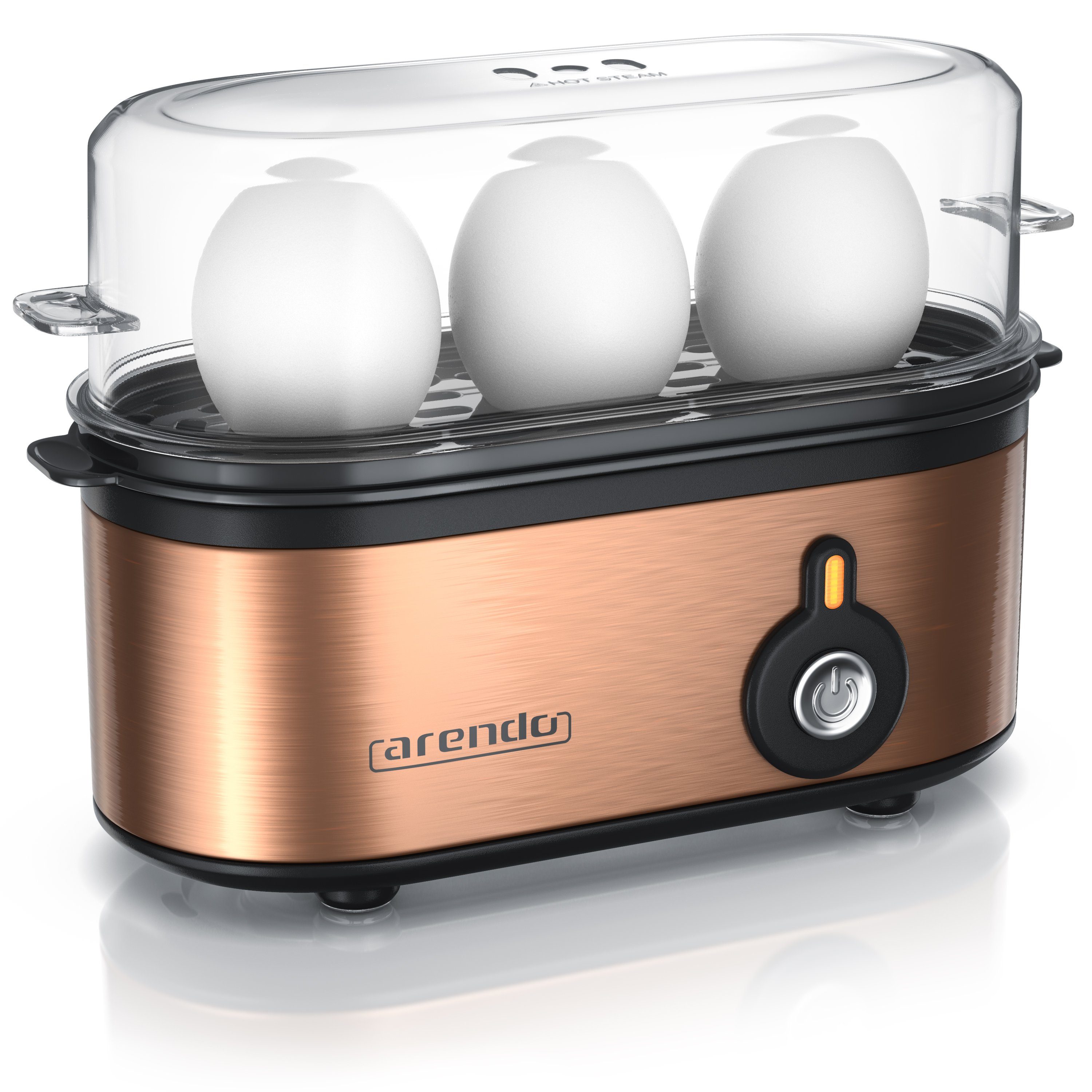 Arendo Eierkocher 3-fach, Edelstahl, frei wählbarer Härtegrad, Ein / Aus-Schalter, Anzahl Eier: 3 St., 210 W, Threecook Egg Cooker, GS, BPA-frei, für 1 bis 3 Eier