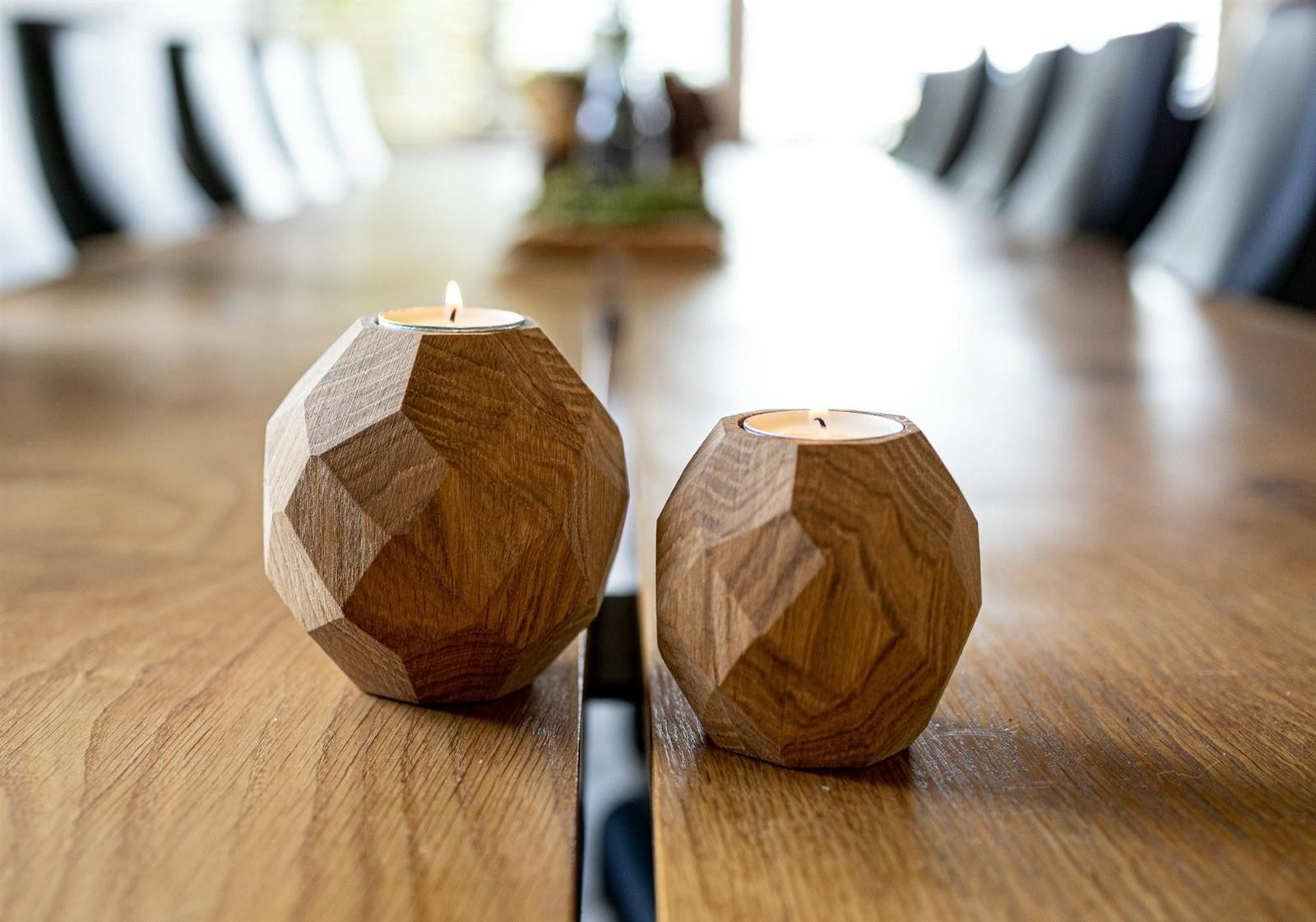 Holz Frank Teelichthalter Teelichthalter Set aus geölter Eiche – Kugeln im Diamantschliff