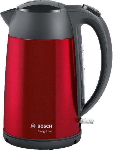 BOSCH Wasserkocher DesignLine TWK3P424, Ausgießen ohne Spritzer, Tassenanzeige, 1,7 l, 2400 W, Überhitzungsschutz, rot