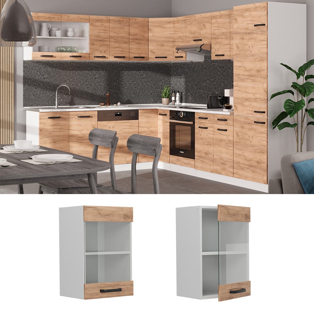 Vicco Glashängeschrank R-Line, Goldkraft Eiche/Weiß, 40 cm günstig online kaufen