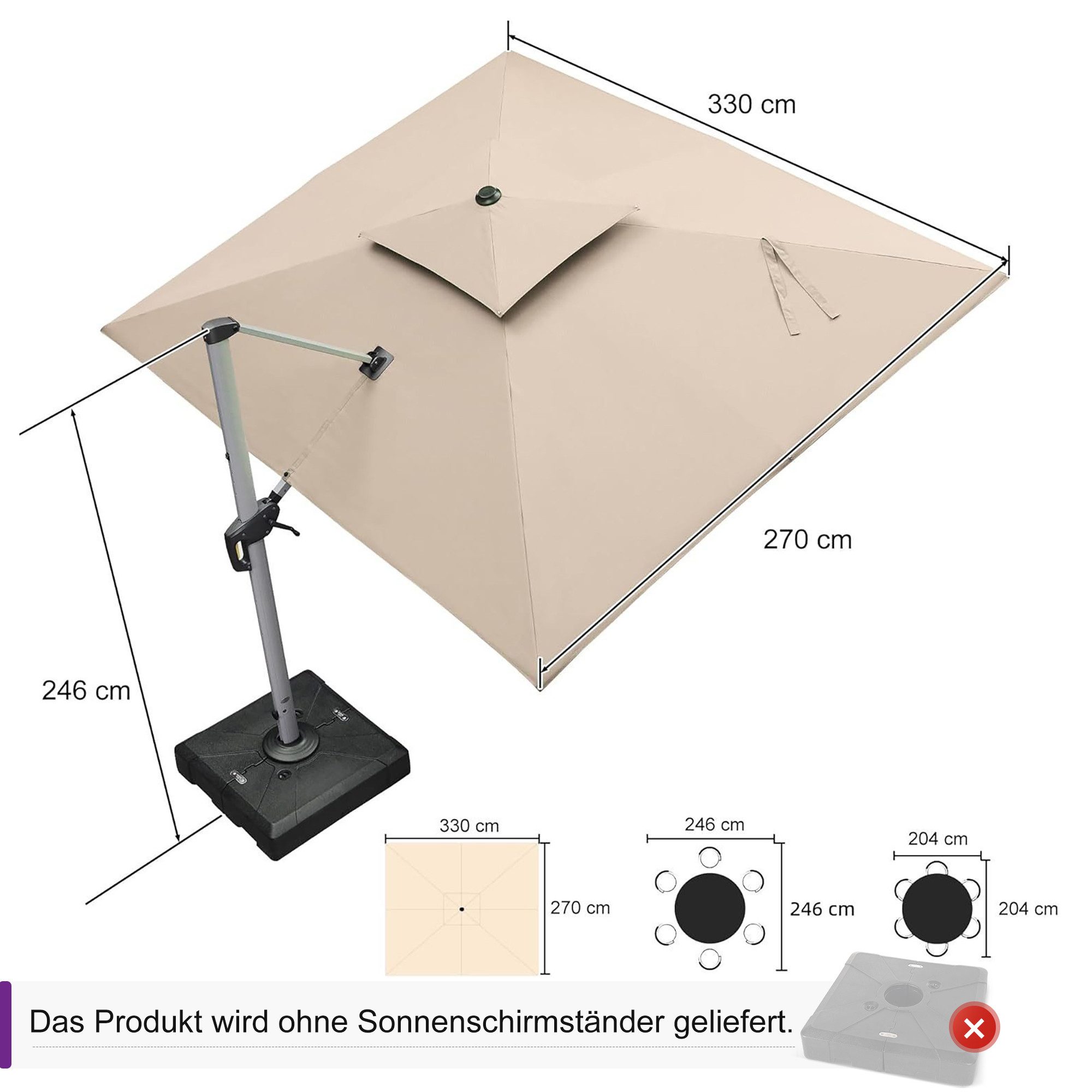 PURPLE LEAF Ampelschirm Rechteckiger Außenbereich Doppeldach günstig online kaufen