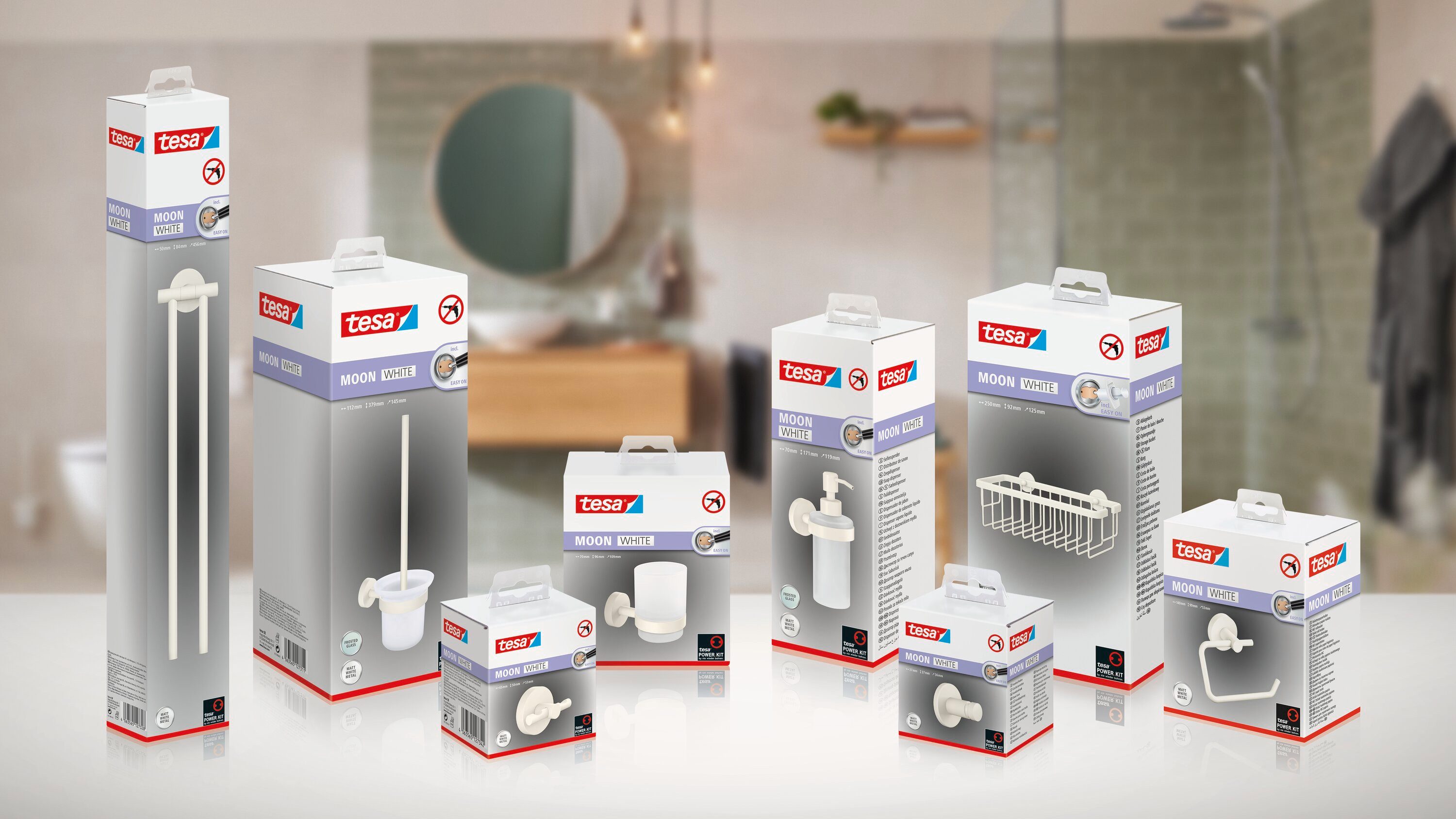 tesa Seifenspender 1x tesa MOON WHITE Seifenspender, (Komplett-Set, 2-tlg), weiß 11,9 cm : 7 cm : 17,1 cm