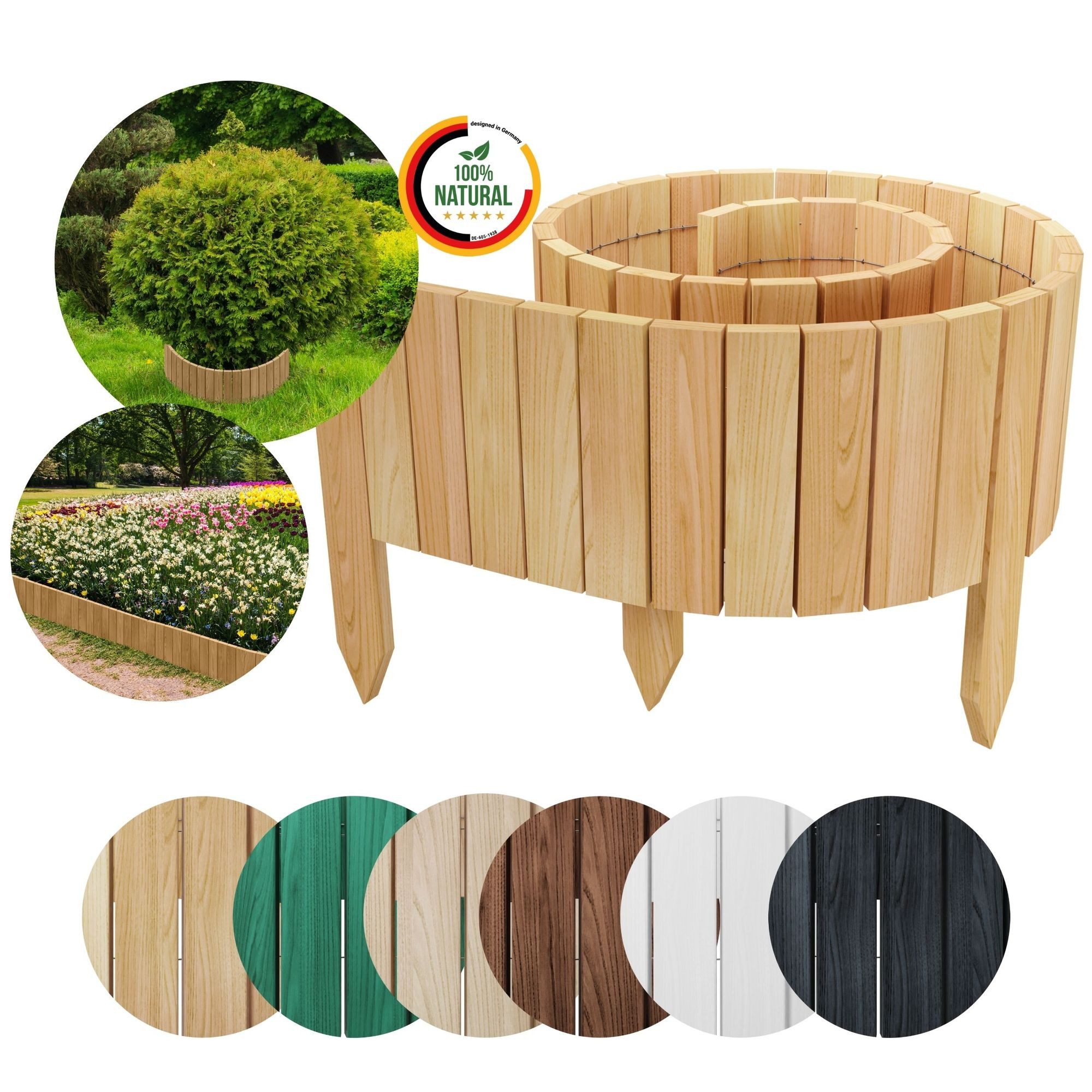 Floranica Palisade Beeteinfassung Flexibler Rollborder Rasenkante Beetumrandung Palisade, LxH: 200x10 cm, Natur, für Blumen und Kräutergarten, Vorgarten, Wege, Rasenbegrenzung