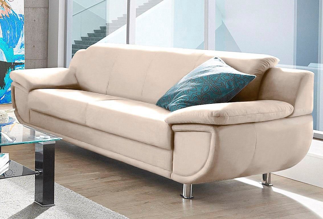 TRENDMANUFAKTUR 3-Sitzer Rondo, Breite 207 cm, breite Armlehnen, Füße chromfarben, wahlweise mit Federkern, pflegeleichte Bezügen, Unser Dauertiefpreis