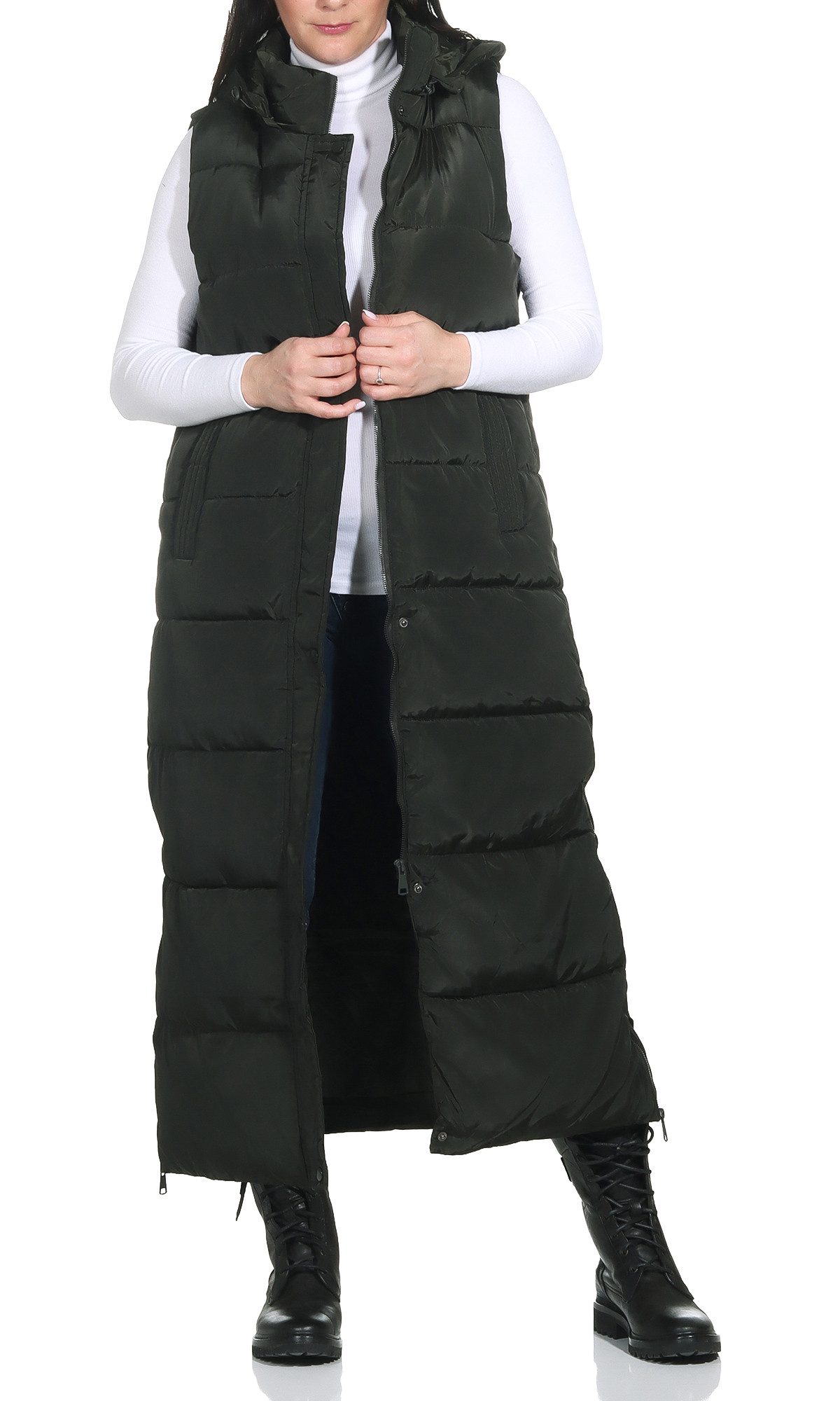 Aurela Damenmode Longweste Damen Steppweste Lange Weste gefüttert in großen Größen erhältlich, Polarfleece gefüttert, extra lang