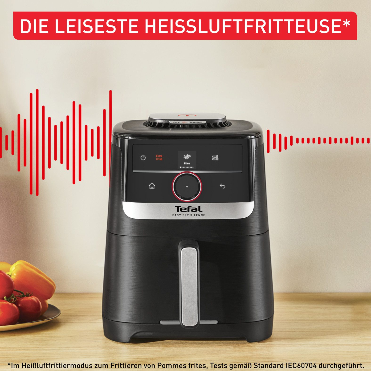 Tefal Heißluftfritteuse Easy Fry Smart & Silence, sehr leise danke Silent-Technologie, 1670 W, Smart-Assist System mit 55 Programmen, 40°C bis 220°C, EY5728