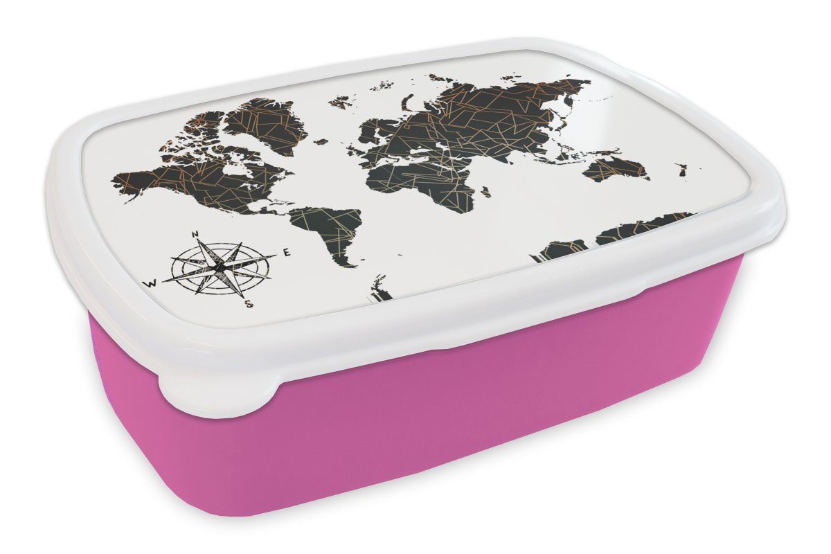 - MuchoWow Brotbox Weltkarte Erwachsene, Kinder, Kunststoff rosa Lunchbox (2-tlg), Kunststoff, Weiß - für Brotdose Kupfer, Schwarz Mädchen, Snackbox, -