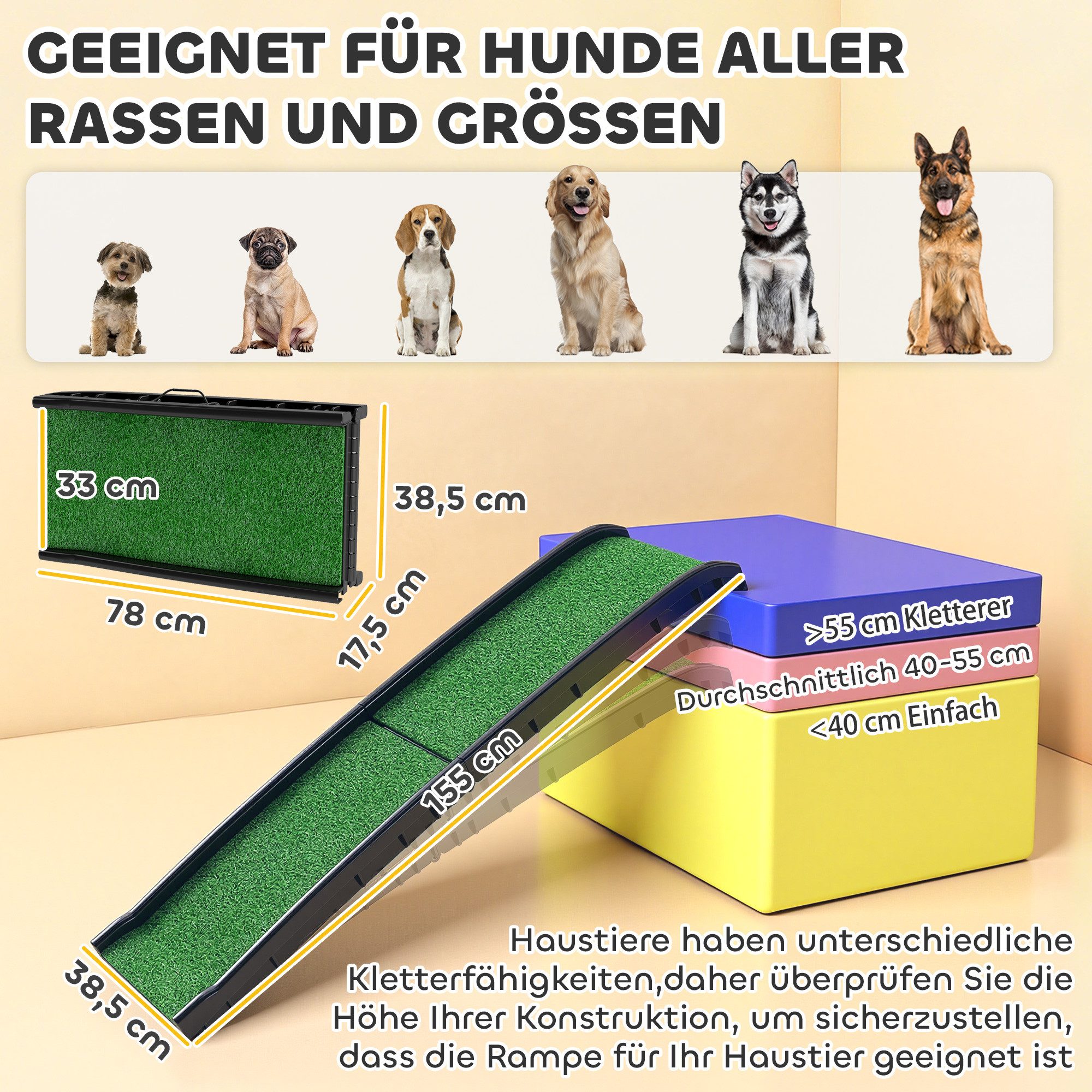 PawHut Hunderampe Haustierrampe (klappbar Hundetreppe, 1-St., Hundeautorampe), für Große & Kleine Tiere bis 90 kg Schwarz