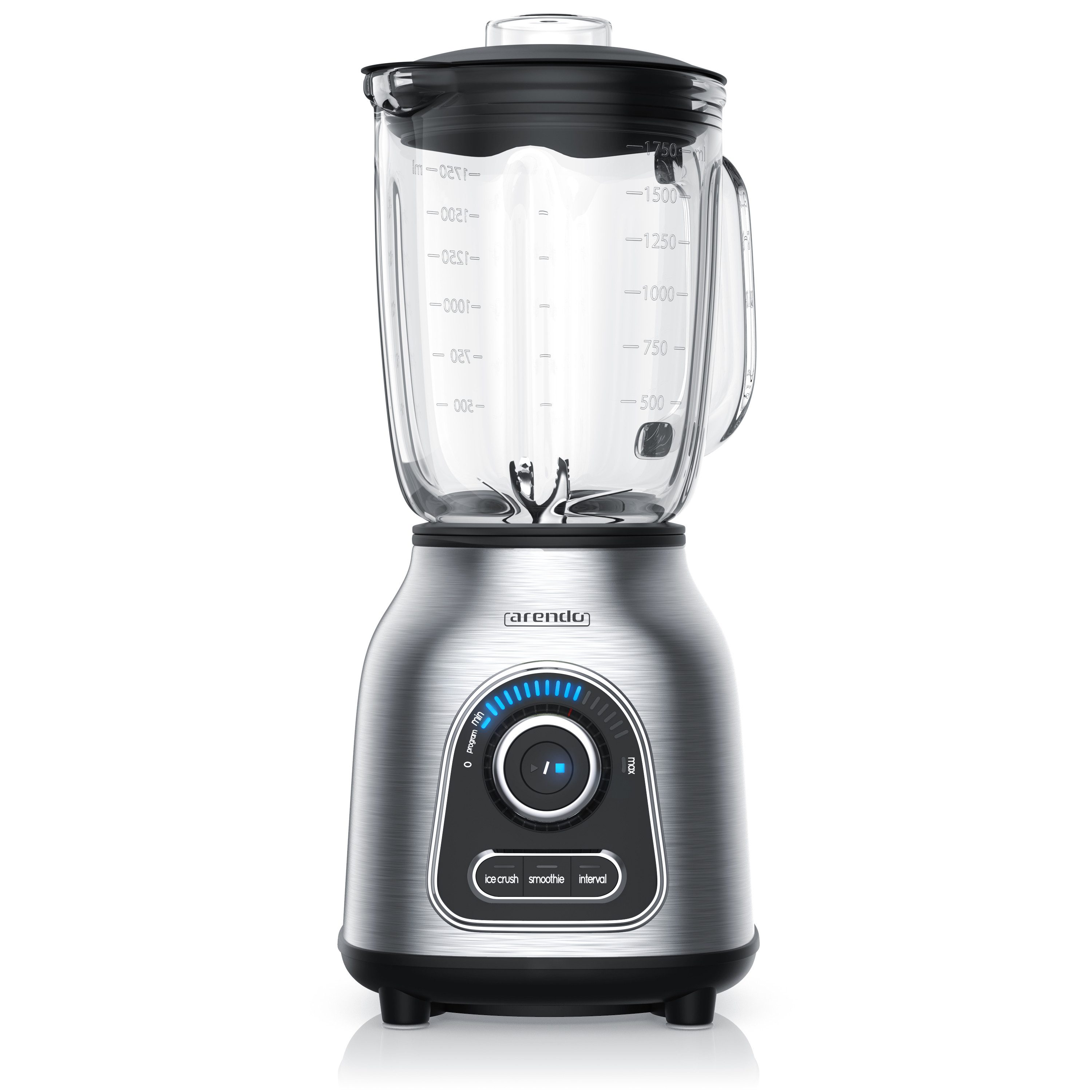 Arendo Standmixer Edelstahl Power Mixer, Hochleistungsmixer, 1,75l Glasbehälter, Blender, 1400 W, Edelstahlmesser, 10 Leistungsstufen, Impulsfunktion Hochleistungsmixer
