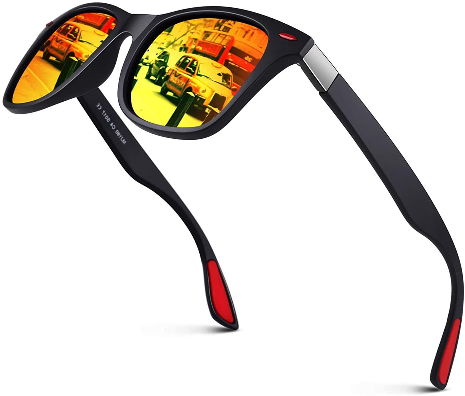 XDeer Retrosonnenbrille Polarisierte Sonnenbrillen für Männer und Frauen, modische Vintage-Sonnenbrille, quadratische Retro-Sonnenbrille, Fahren Angeln Golf HD UV400-Spiegelbrillen Polarisiert Stoßfeste TAC-Linse Ultraleichter TR90-Rahmen Schwarzer Rahmen/rotes Film
