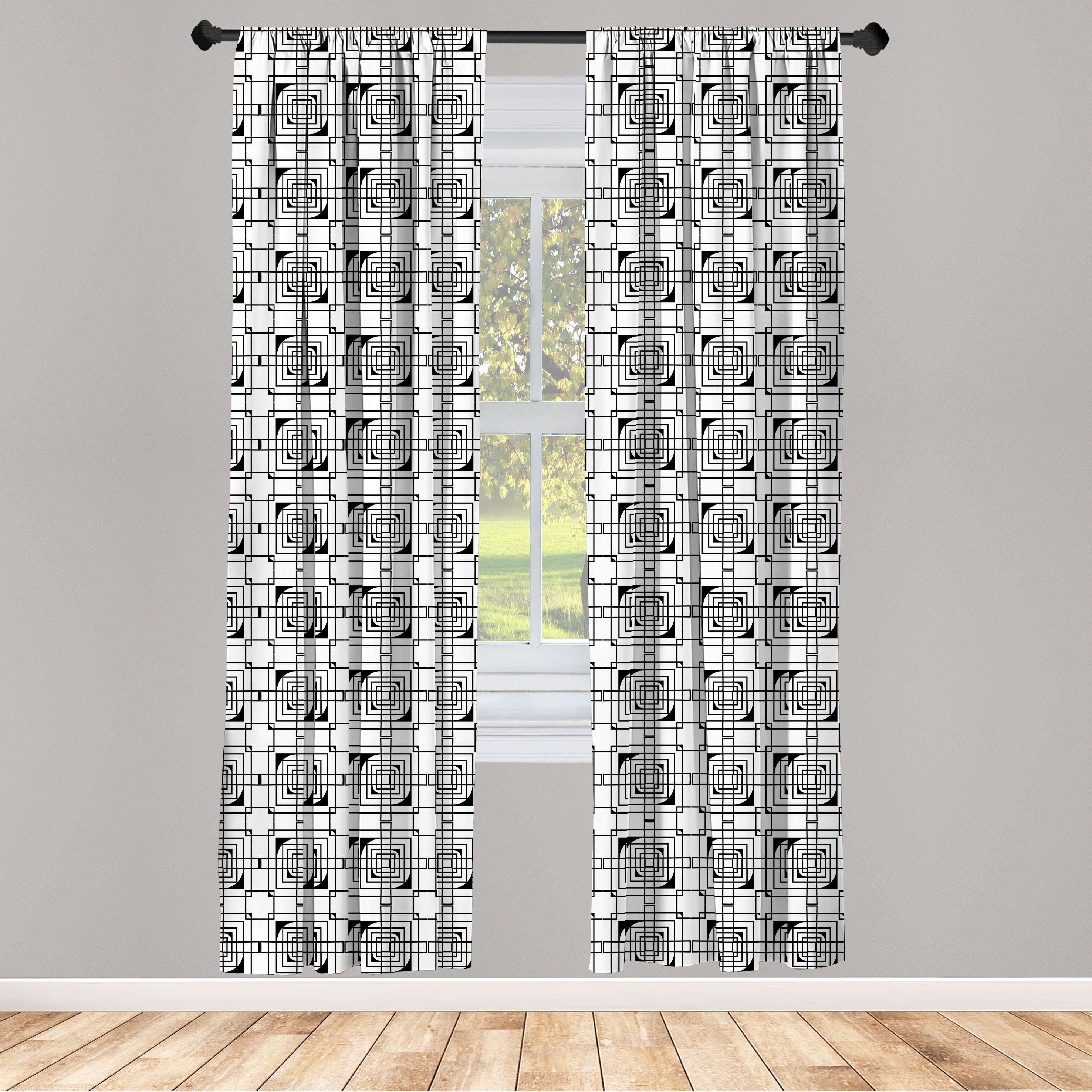 Gardine Vorhang für Konzentrische Dekor, Formen Geometrisch Schlafzimmer Artwork Microfaser, Wohnzimmer Abakuhaus