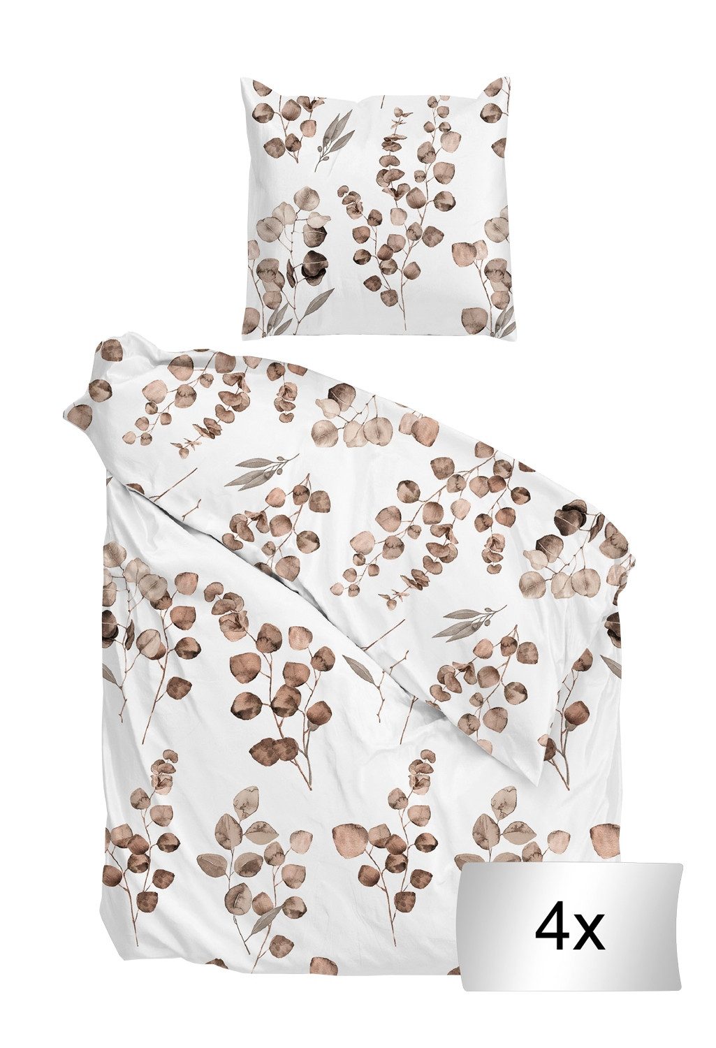 Heckett and Lane Постельное белье 4er Set NOVI, 135 x 200 cm, Beige, Weiß, 8-teilig, Baumwolle, mit Reißverschluss, Waschbar bei 60 °C