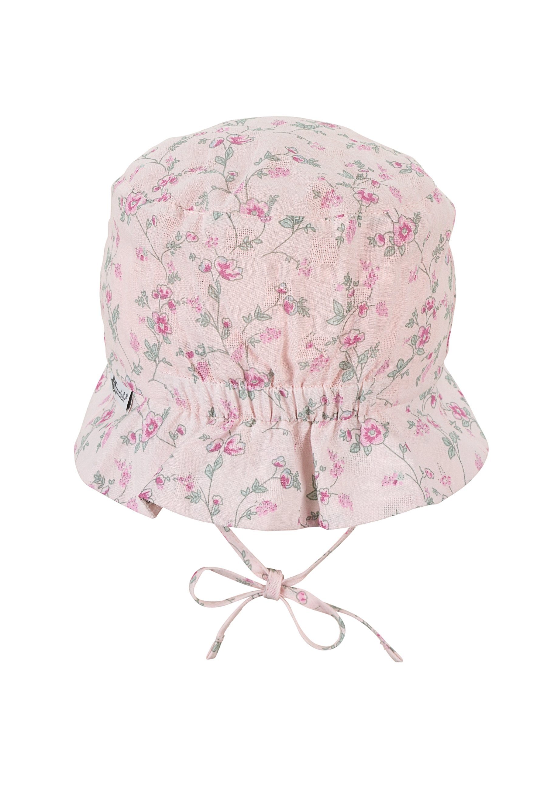 UV-Schutz den Sterntaler® Schirmmütze Sommer) rosafarben Hut Sonnenhut bedruckt Baby Kinder Blumen mit und (1-St., ideal Bindeband mit für Sommerhut Ohrenklappen