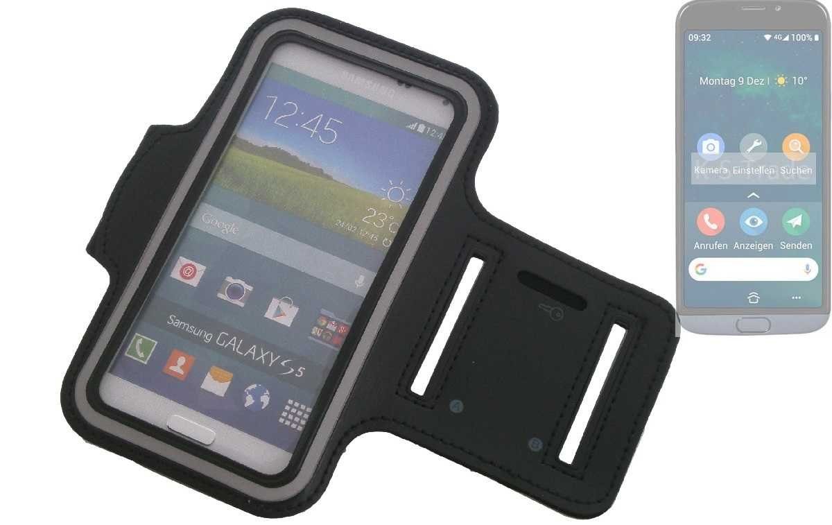 K-S-Trade Handyhülle für Doro 8050, Neopren Jogging Armband Sportarmband Oberarmband schwarz mit