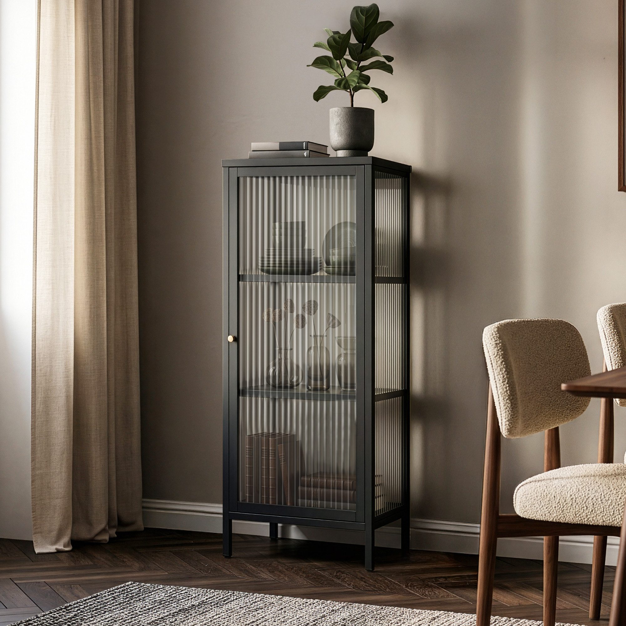 en.casa Standvitrine »Vinterhavn« mit 1 Tür 100 x 40 x 40 cm Stahl Schwarz