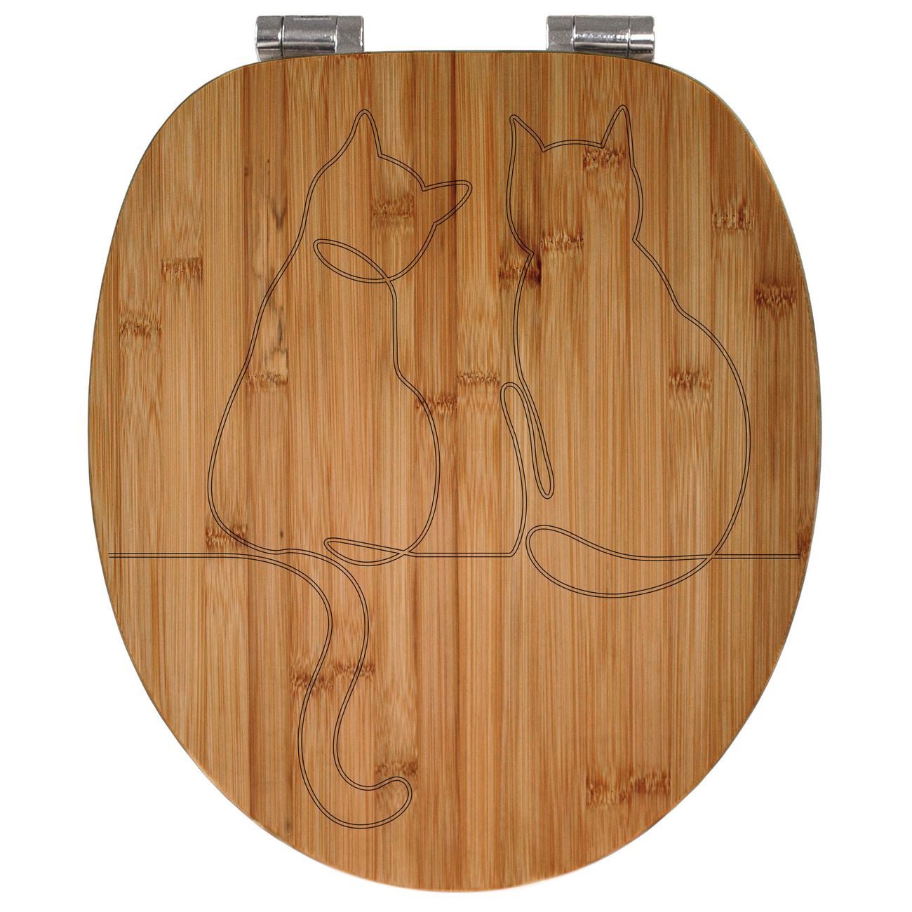 banjado WC-Sitz aus Bambus mit Gravur Katzenliebe (umweltfreundliches Material, integrierte Absenkautomatik), 45,8 x 37,5 x 5 cm