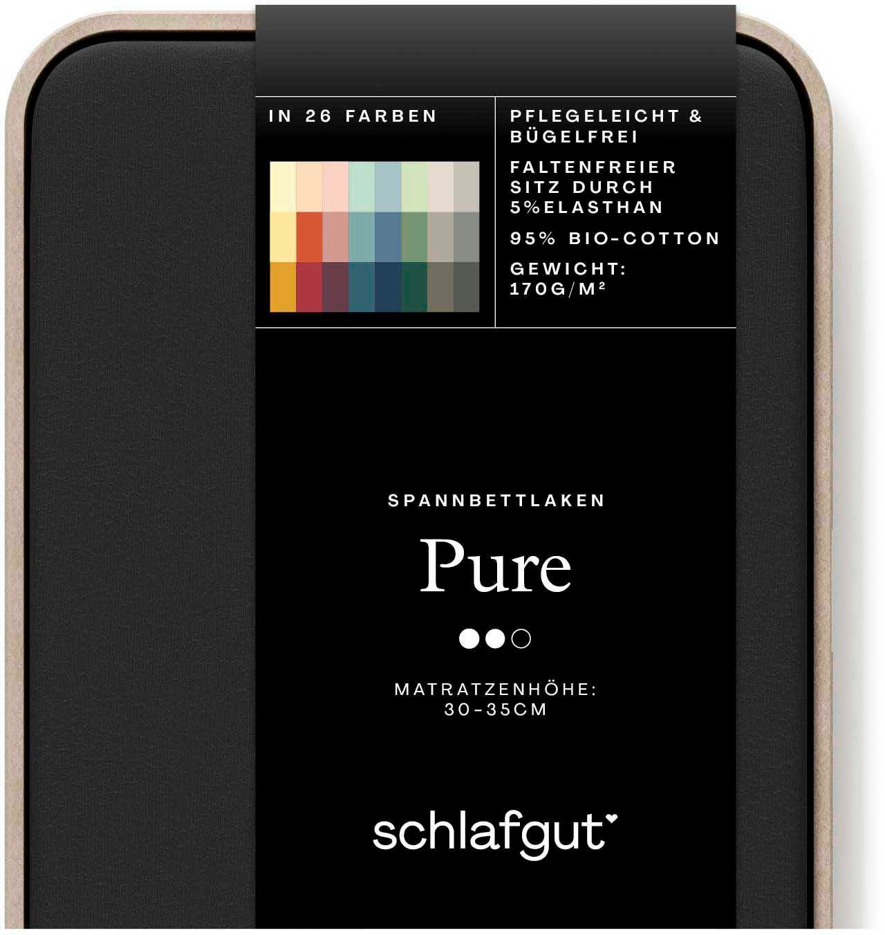 Schlafgut Spannbettlaken PURE Bio-Baumwolle mit Elasthan, 170 g/m², Bettlaken, Spannbetttuch, Jersey, Gummizug: rundum, (1 Stück), PREMIUM Laken für Matratzen bis 30cm Höhe, dehnbar blickdicht, straff