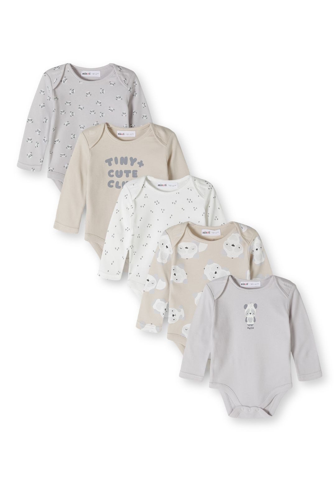 MINOTI Langarmbody für Babys mit Pandas (Packung, 5-tlg) Amerikanerausschnitt