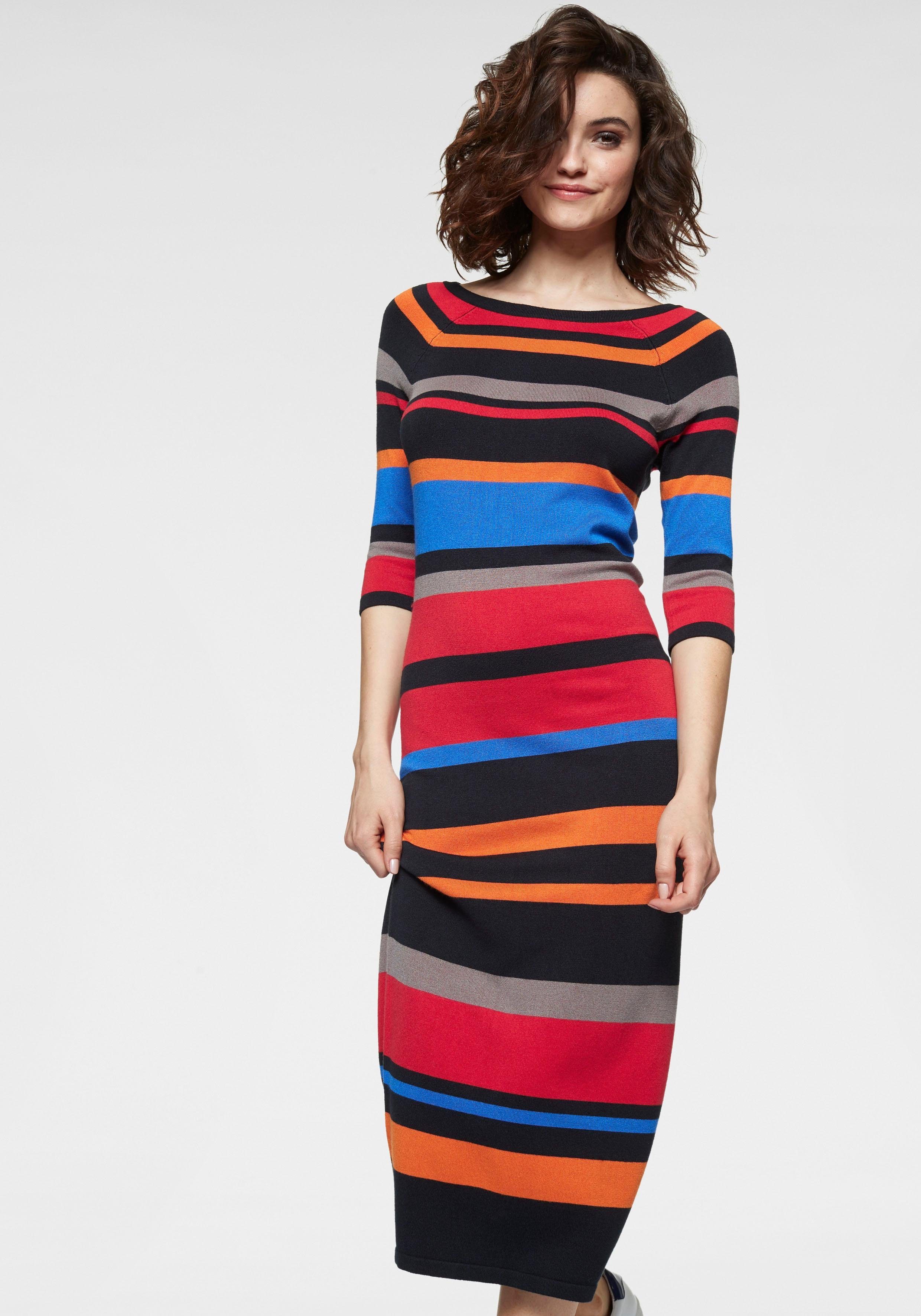 Damen Strickkleid Mit U-Ausschnitt - Langarm Aus 80% Rayon 20% Nylon