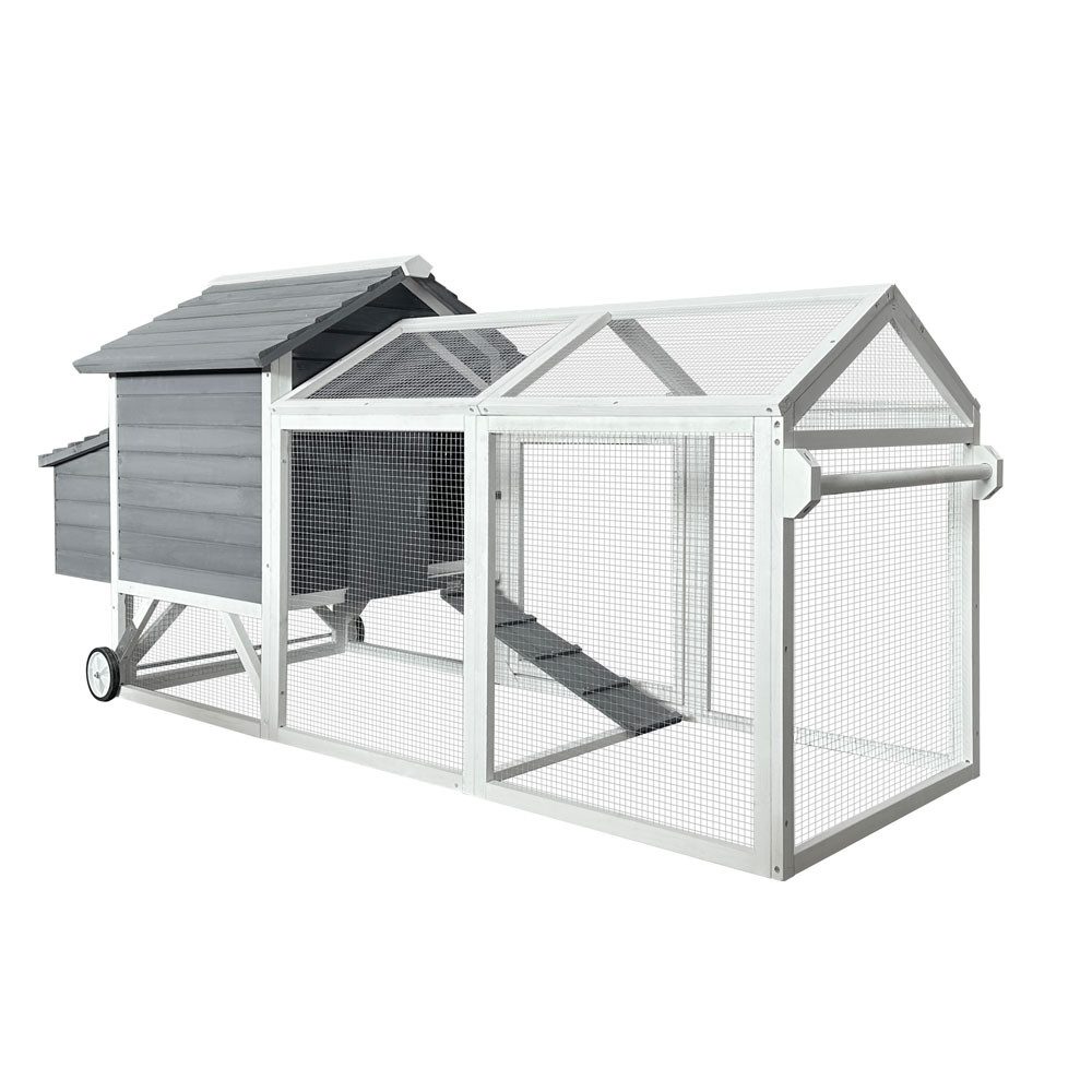 HOME DELUXE Hühnerstall aus Holz FERA 224 x 107 cm, integrierter Auslauf, herausziehbare Kotwanne, Nistkasten, Hühnerhaus