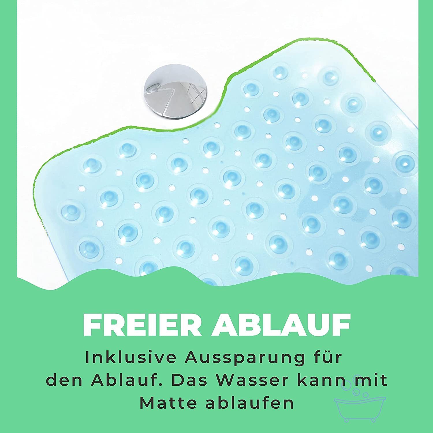 riijk Bathtub Mat, Non-Slip, W: 40 cm, L: 100 cm, Slip-Resistant, Flexible, Hygienic, Anti-Slip