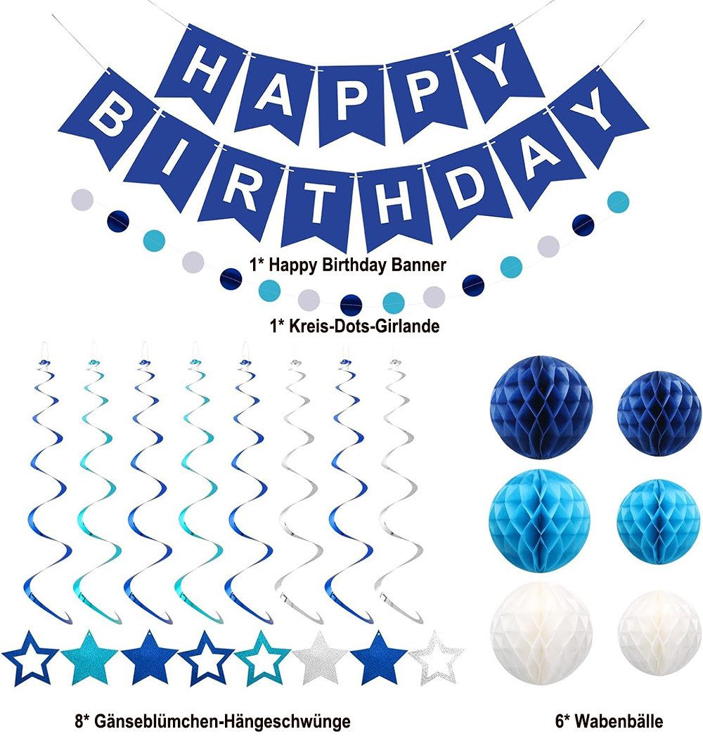 CLTYQ Dekohänger Geburtstagsdeko, Happy Birthday Banner, Party Dekoration (16 St), Happy Birthday Girlande, Wabenbälle,für Geburtstags Party deko