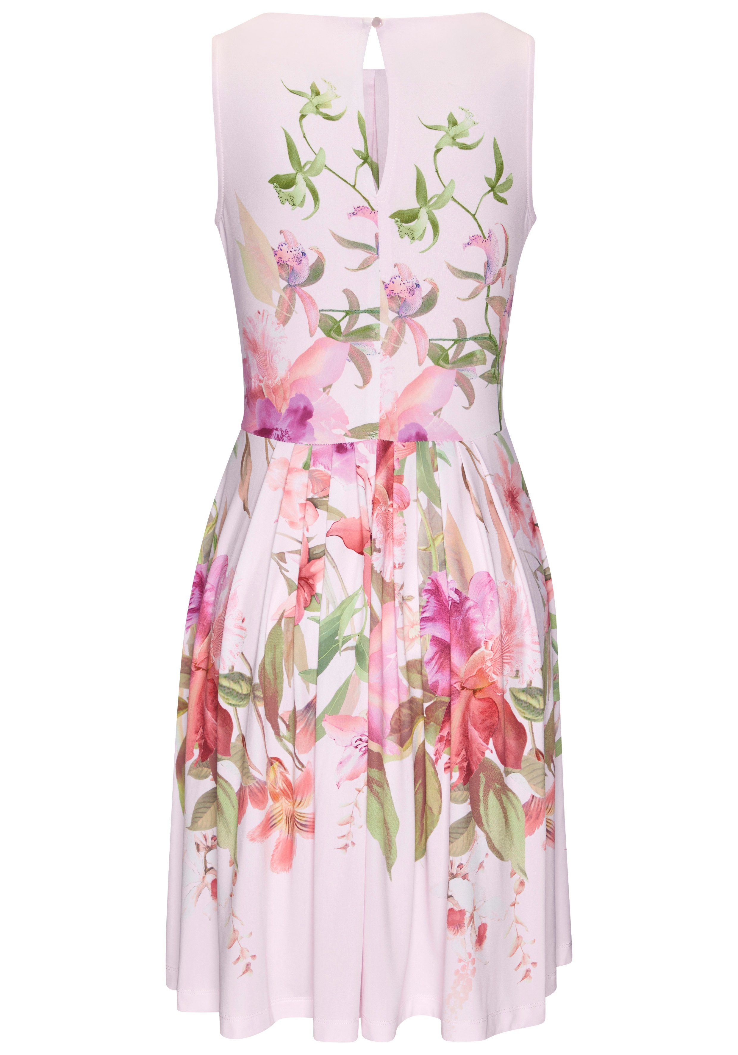 LASCANA Sommerkleid aus glatter bügelfreier Ware mit Blumendruck Cocktailkleid, Sommerkleid mit Spitzeneinsatz, Jerseykleid, festlich – Bild 4 von 5
