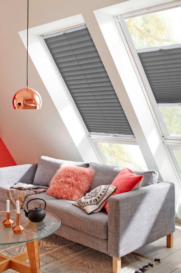 Dachfensterplissee StartUp Style Crush, Führungsschienen verspannt, mit Lichtschutz, anthrazit sunlines, verschraubt