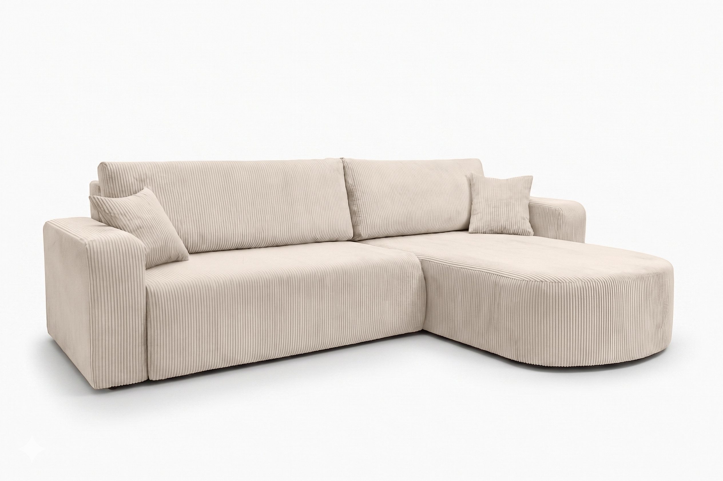 Kaiser Möbel Ecksofa mit Schlaffunktion für Wohnzimmer, Cordstoff Poso, ROUND ONE XL, XL-Format, abgerundete Form, Liegefunktion, Stauraum