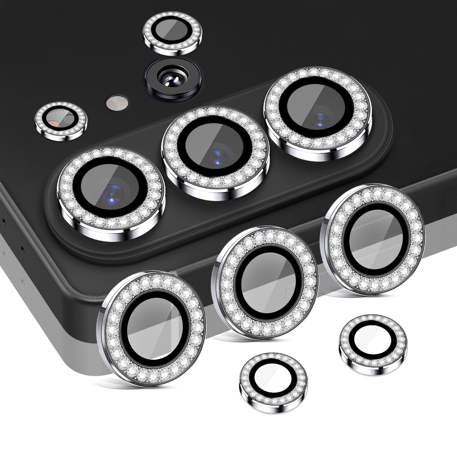 Tec-Expert Kameraschutzglas 9H Glas Set Silber mit Schmuckstein für Samsung Galaxy S26 Ultra für Samsung Galaxy S26 Ultra, Linsenschutzglas Set, 1 Stück, Kameraschutz, Schutzglas, Linsenschutz, kratz- & stoßfest