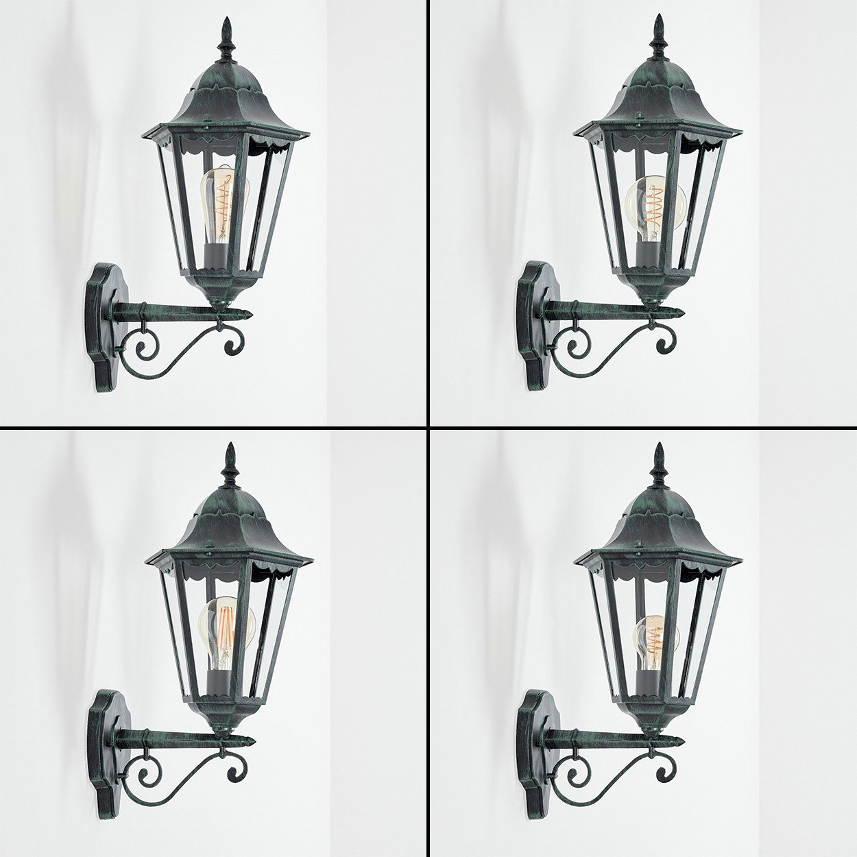 hofstein Außen-Wandleuchte Wandlampe in antikem Look aus Metall/Glas in Schwarz-Grün/Klar, ohne Leuchtmittel, Wandleuchte, Außenleuchte für Terrasse/Veranda, E27