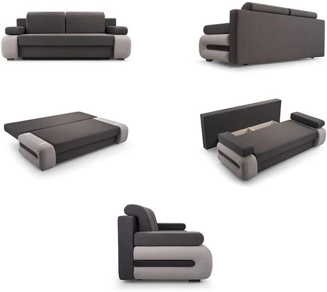 MOEBLO Schlafsofa LEVIN, Modernes Sofa Kippsofa Klappsofa Bettfunktion Couchgarnitur Couch Sofagarnitur 3er, mit Schlaffunktion und Bettkasten