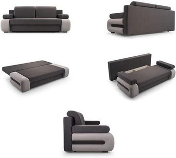 MOEBLO Schlafsofa LEVIN, Modernes Sofa Kippsofa Klappsofa Bettfunktion Couchgarnitur Couch Sofagarnitur 3er, mit Schlaffunktion und Bettkasten, - (BxHxT): 205x80x98 cm