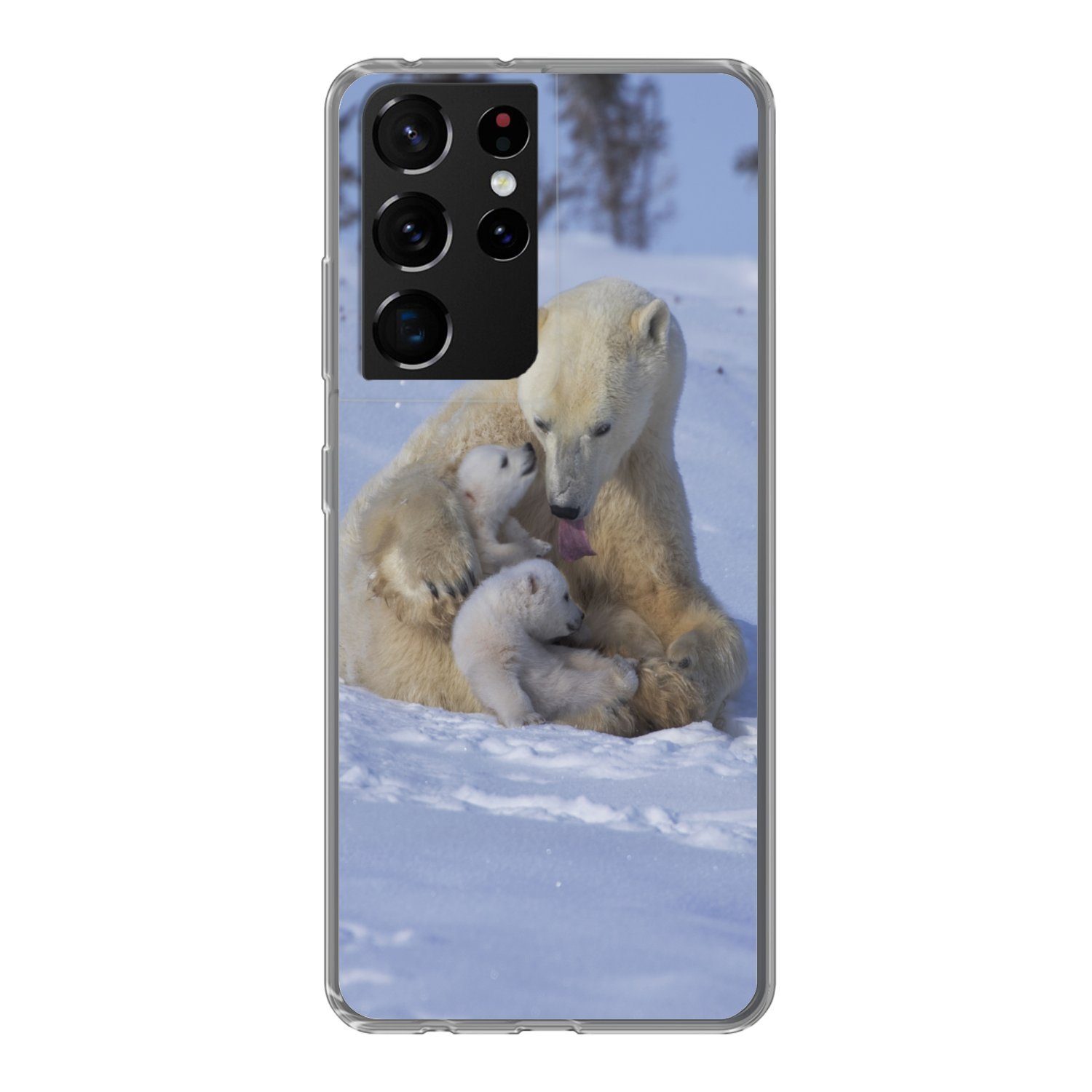 MuchoWow Handyhülle Eisbären - Schnee - Weiß, Phone Case, Handyhülle Samsung Galaxy S21 Ultra, Silikon, Schutzhülle