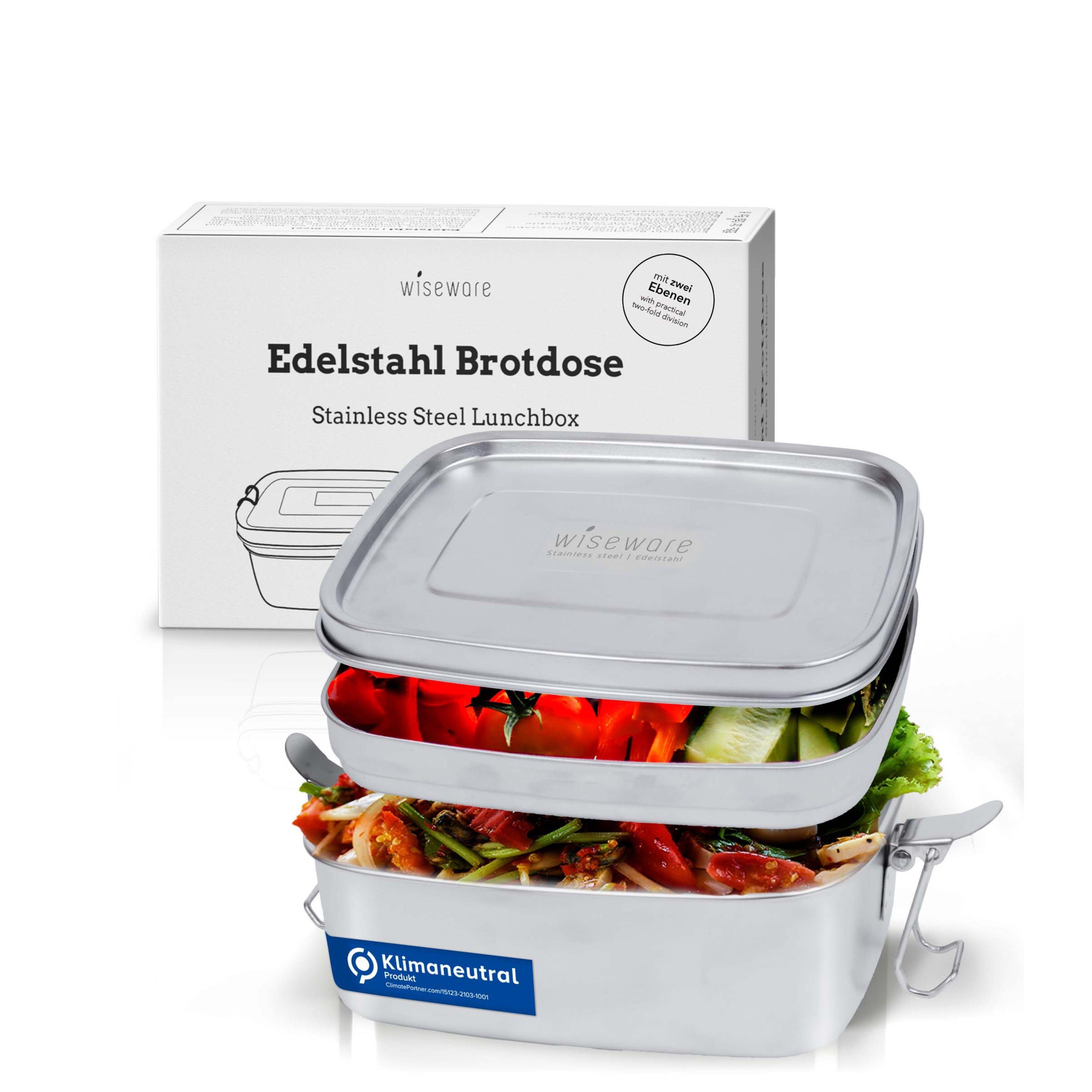wisefood Küche 1 Lunchbox Edelstahl Lunchbox mit 2 Ebenen 1 Stk. (silbern