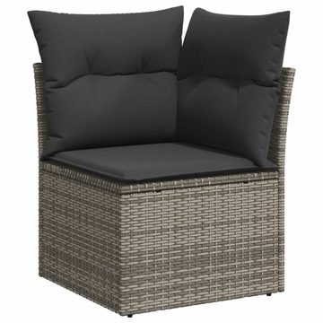 vidaXL Gartenbank Garten-Ecksofa mit Kissen Grau Polyrattan Außenbereich