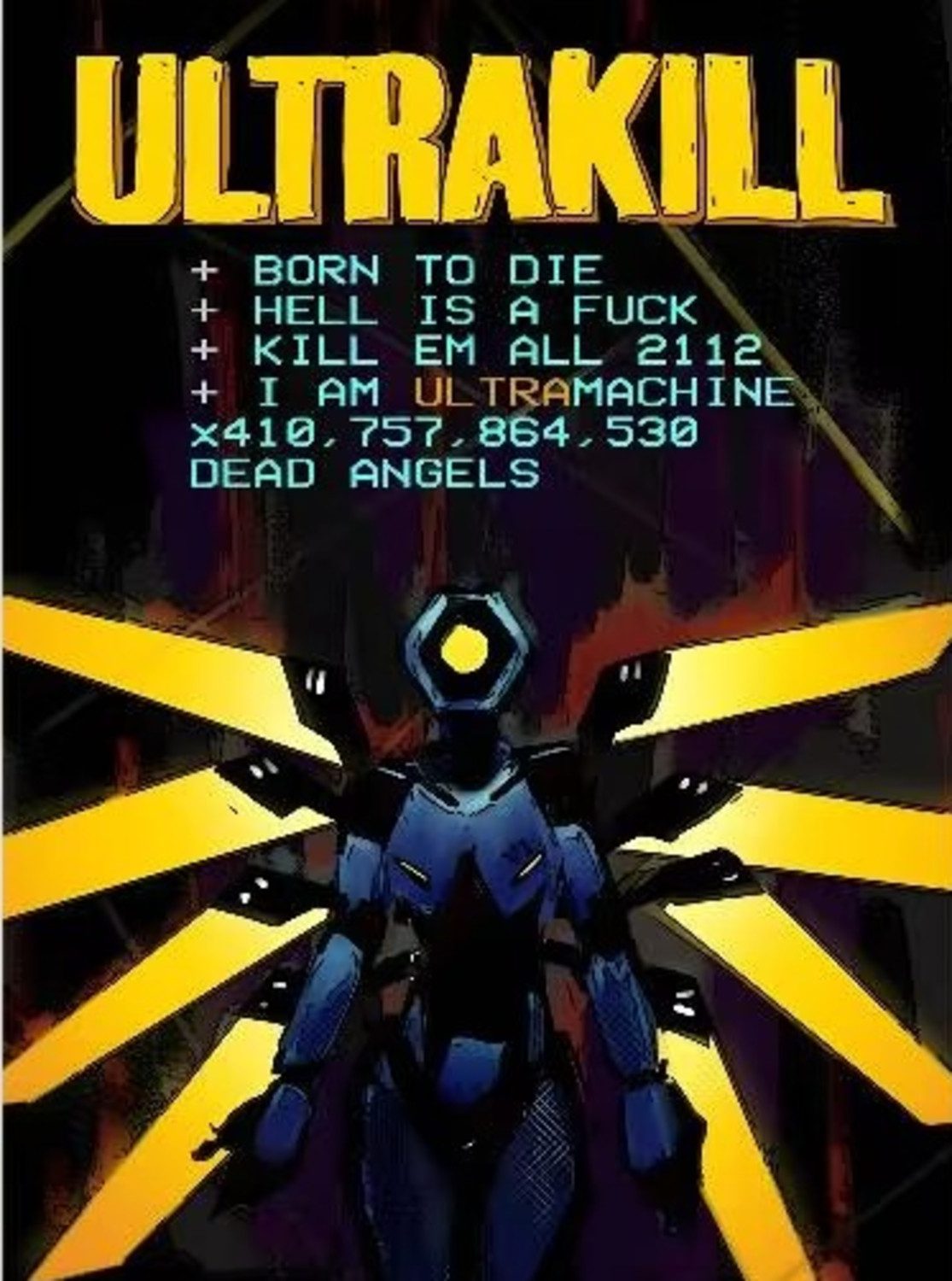 TPFLiving Kunstdruck OHNE RAHMEN, STEAMGAMEU - ULTRAKILL Poster - (Leinwandbild XXL), Farben: Farben: schwarz, rot, orange -Größe: 15x20cm