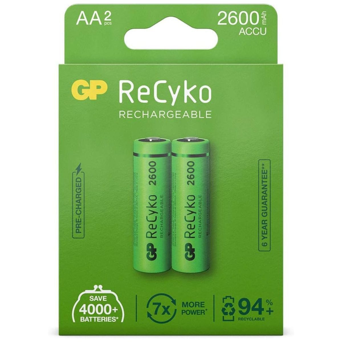 GP Batteries 2x GP ReCyko AA-Akku NiMH 2600mAh Akku-Set Mignon 2600 mAh (1,2 V), Mignon LR06 LR6 1,2V AA Akku Accu Batterie 2er Pack Wiederaufladbar