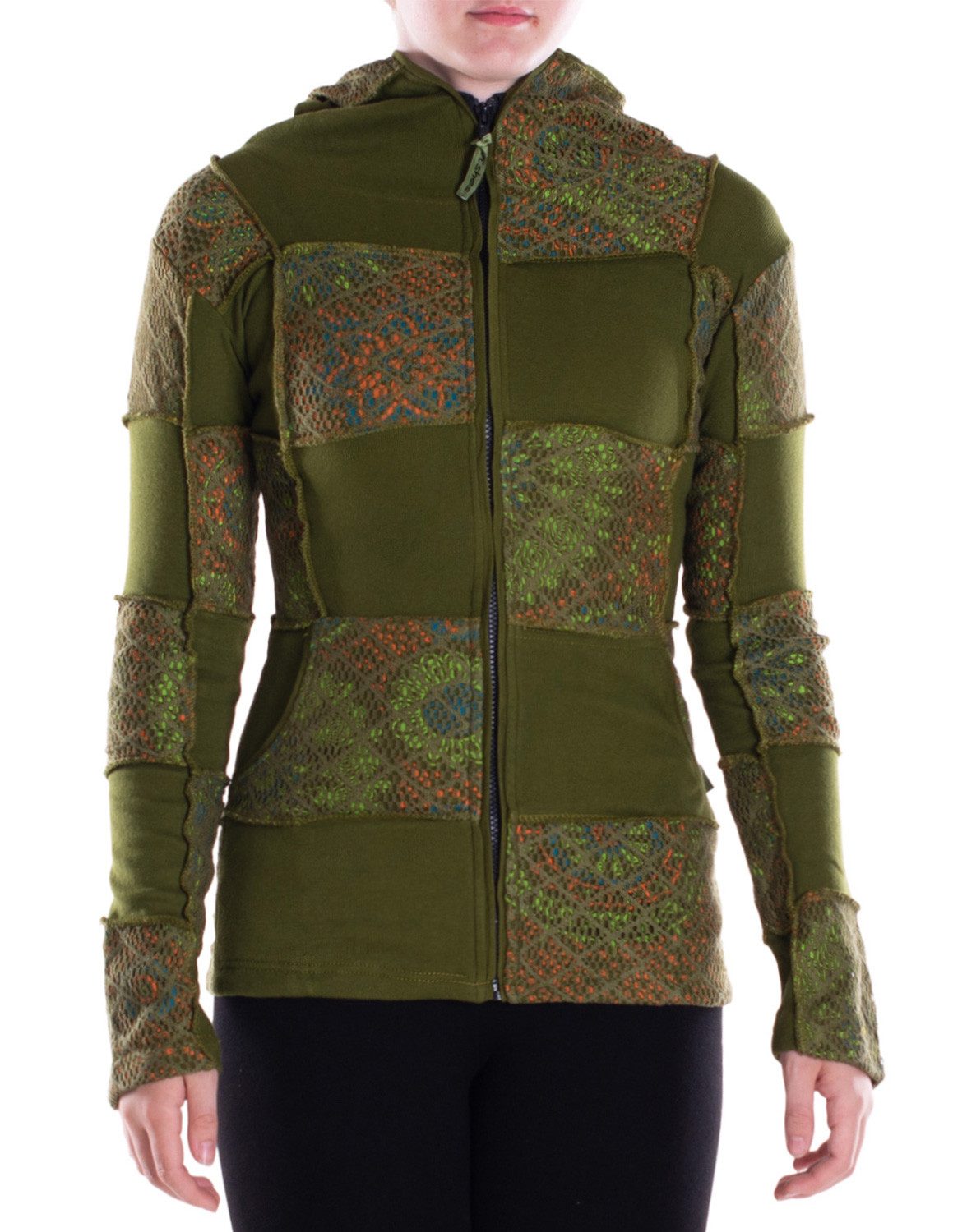 Vishes Kapuzensweatjacke Damen-Jacke Blumen-Sweatjacke Hippie-Jacke Spitzen Kapuzenjacke Gothik, Elfen, Boho Style, Alternative Bekleidung