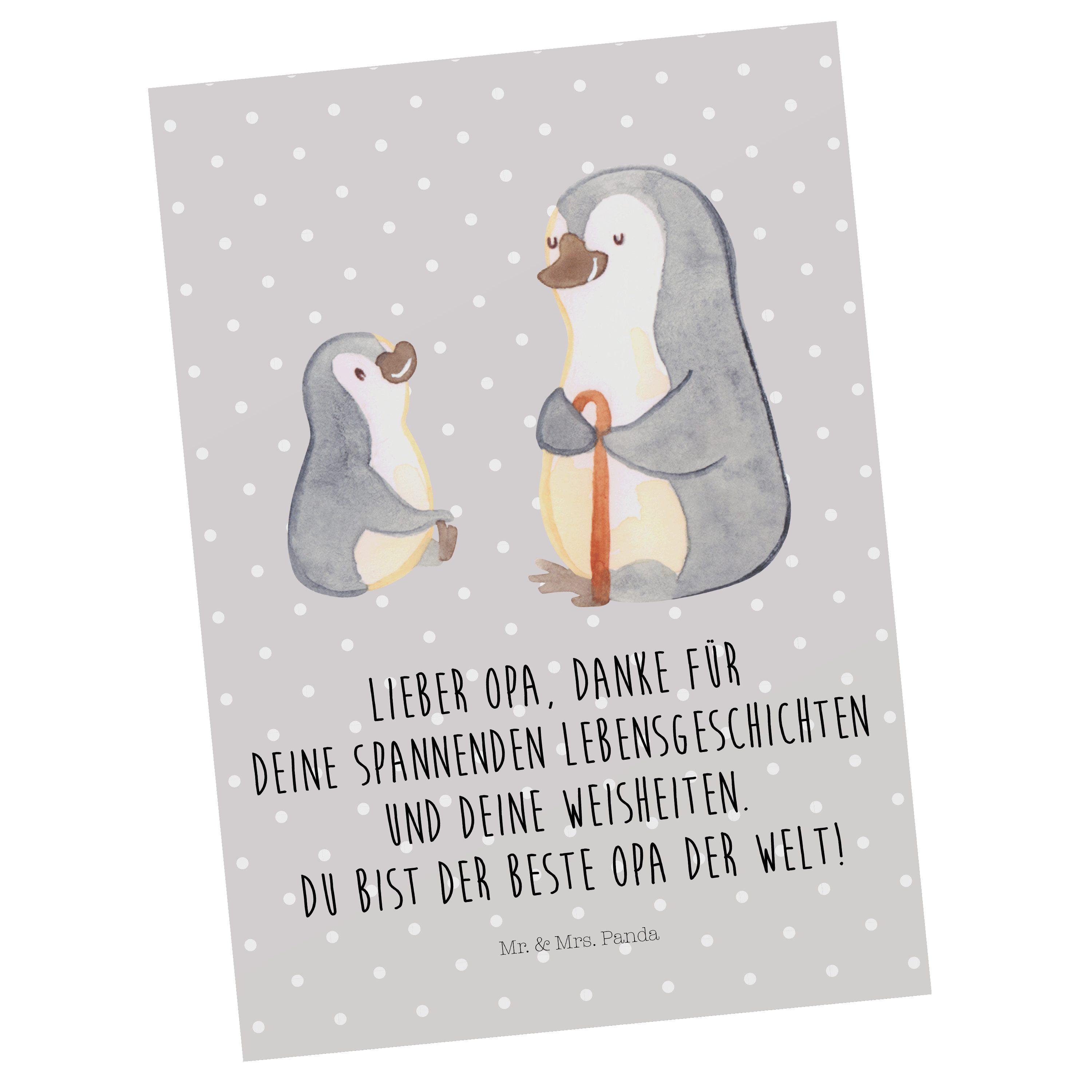 Mr. & Mrs. Panda Postkarte Pinguin Opa Enkel - Grau Pastell - Geschenk, Familie, bester Opa, Ein