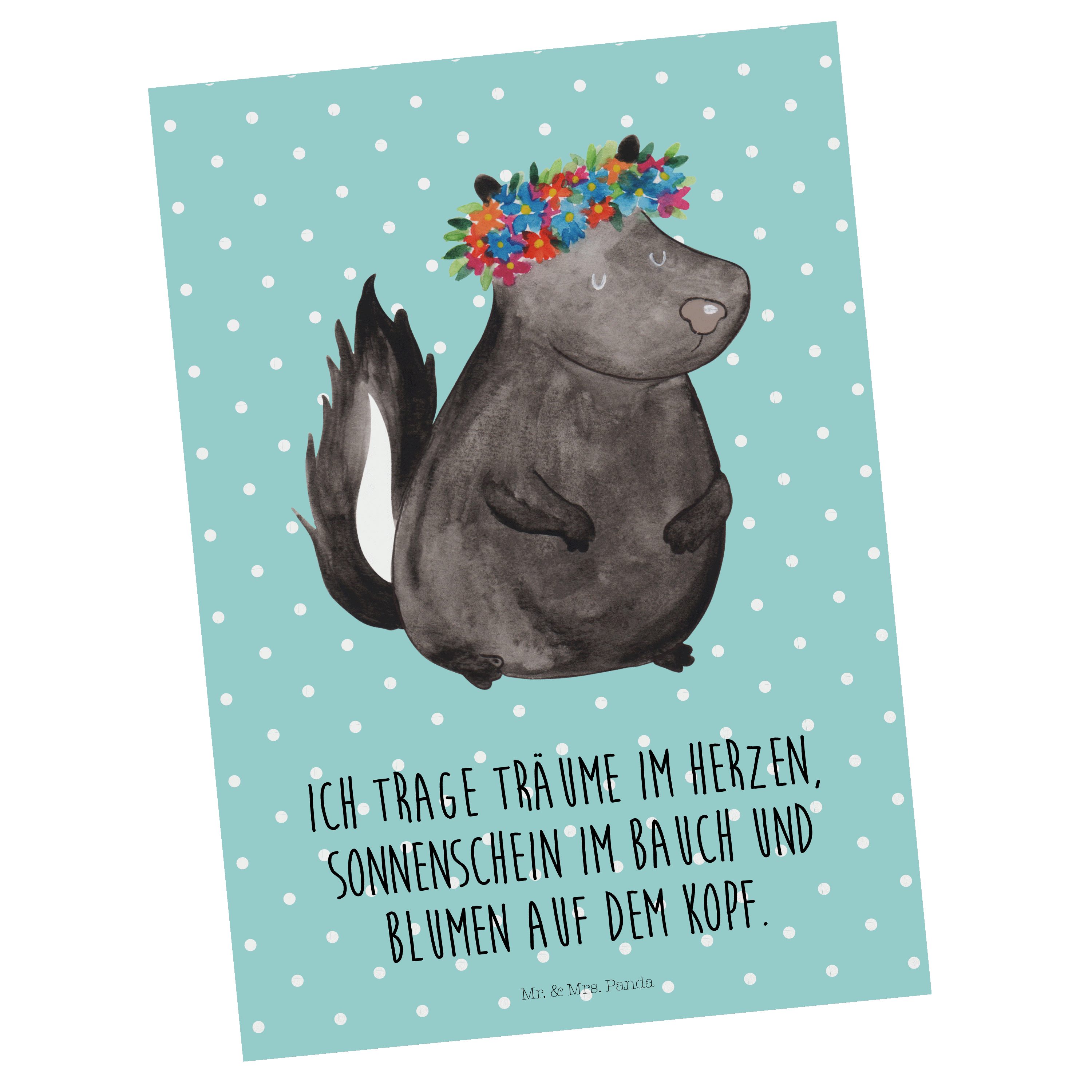 Pastell Mr. Mrs. Postkarte - - Panda Türkis Blumenmaedchen & Einladungskarte Geschenk, Stinktier