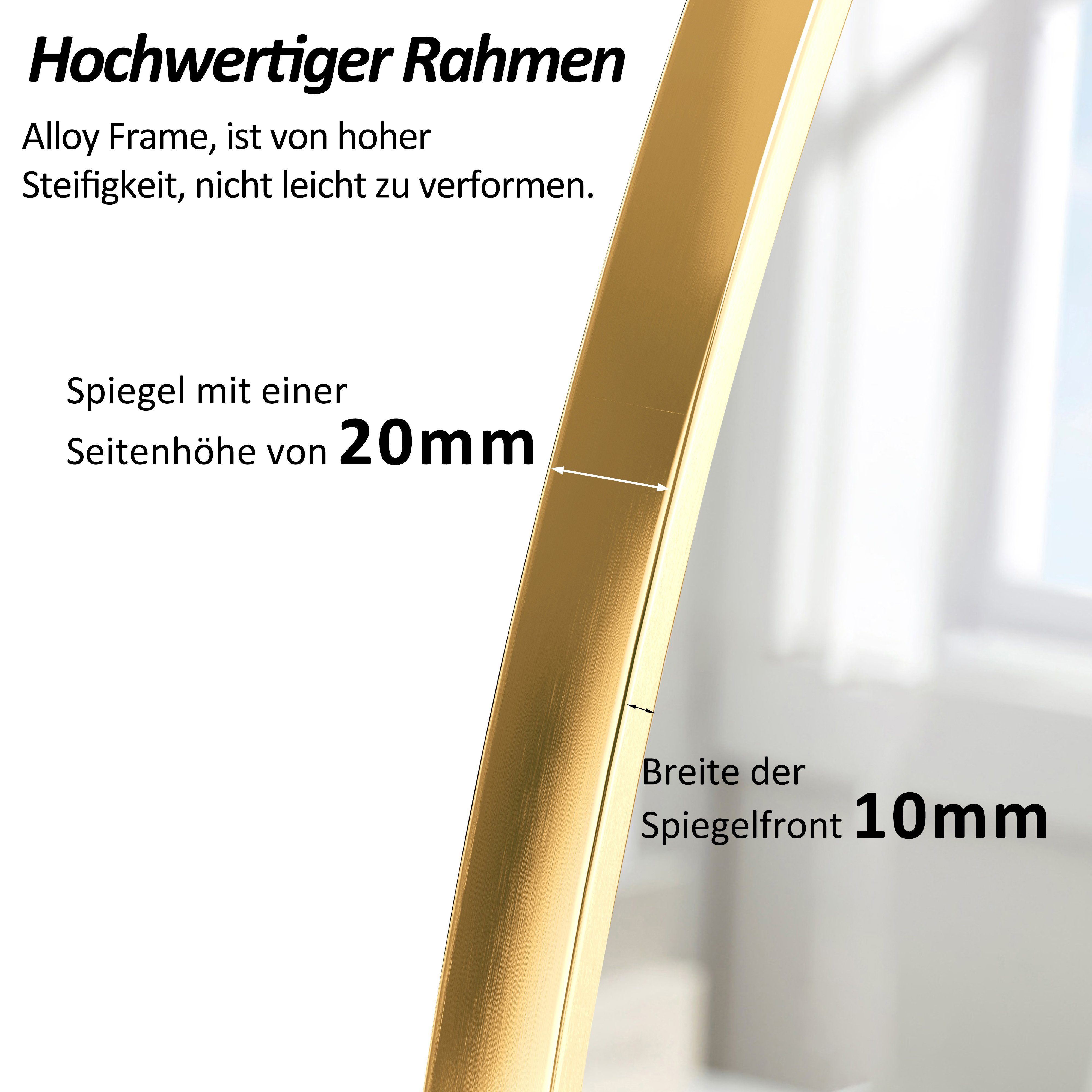 für Schlafzimmer Spiegel Wohnzimmer Waschraum, Aluminiumrahmen, Boromal Gold modern Wandspiegel mit Waschräume, Rechteckig